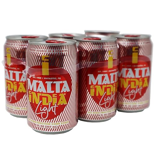 Miniatura 5 de Malta India Light - Bebida de malta famosa de Puerto Rico, latas de 8 onzas, 48 onzas líquidas por paquete de seis (2 unidades)