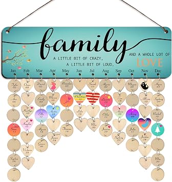 Birthday Gifts for Mom Grandma,Family Birthday Calendar Board Wall Hanging,Family Birthday Plaque with Tags,Mothers Day Gifts from Daughter Grandkids