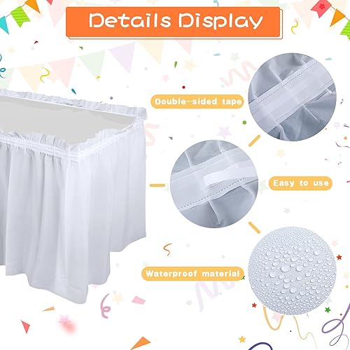Miniatura 3 de Tegeme 8 faldas de mesa de plástico de 29 pulgadas x 14 pies para mesas rectangulares, faldas de mesa desechables con volantes con tira adhesiva