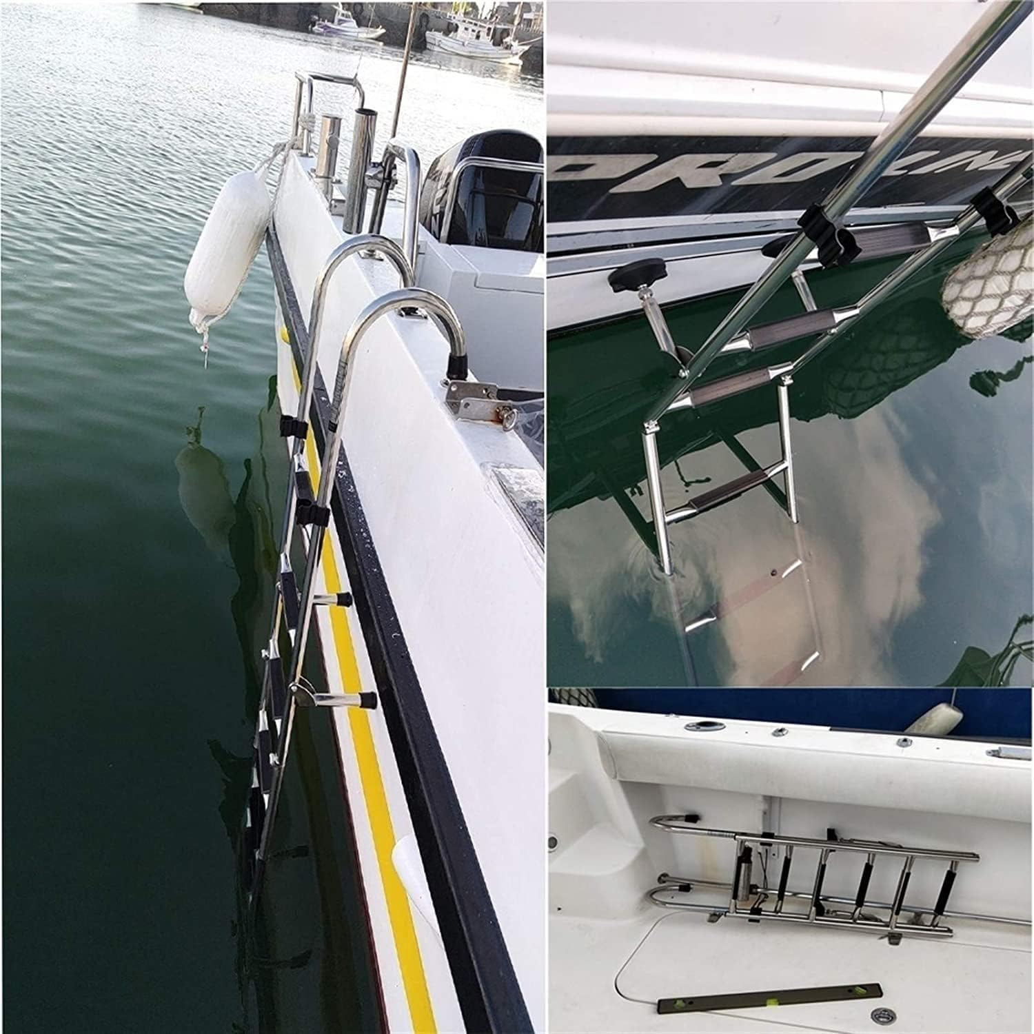 Folding Dock Boat Ladder Stainless Steel Extension Boat Ladder for Rear Entry Pontoon/Dock, 4/5/6 Steps Marine Yacht Boarding Ladder, Load 200kg/440lbs (Size : 4 Steps) (One Color 5 Steps)