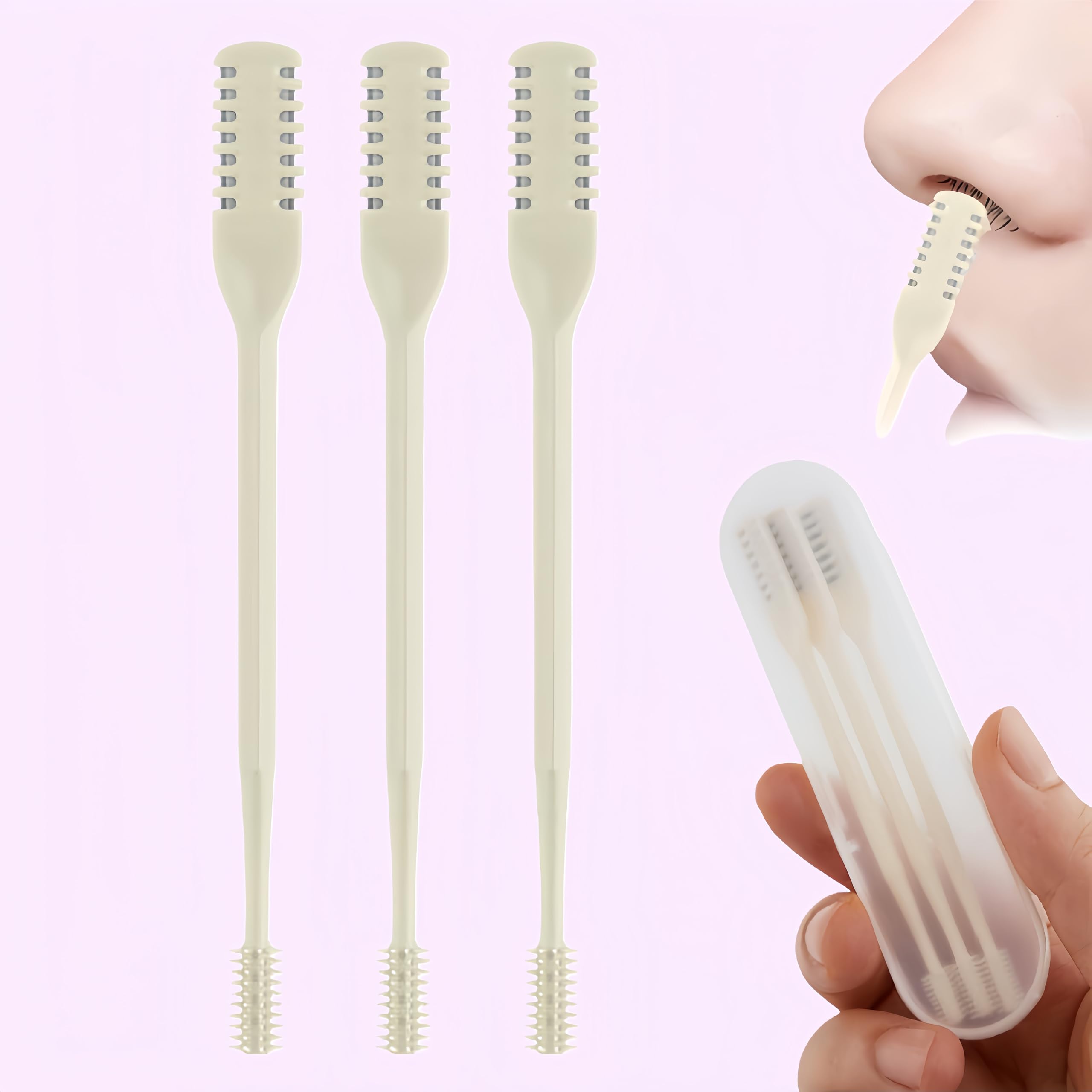 3 PCS Manual Nose Hair Trimmer 2-in-1 Ear and Nose Hair Clipper with Ear Pick 360 Rotating Portable