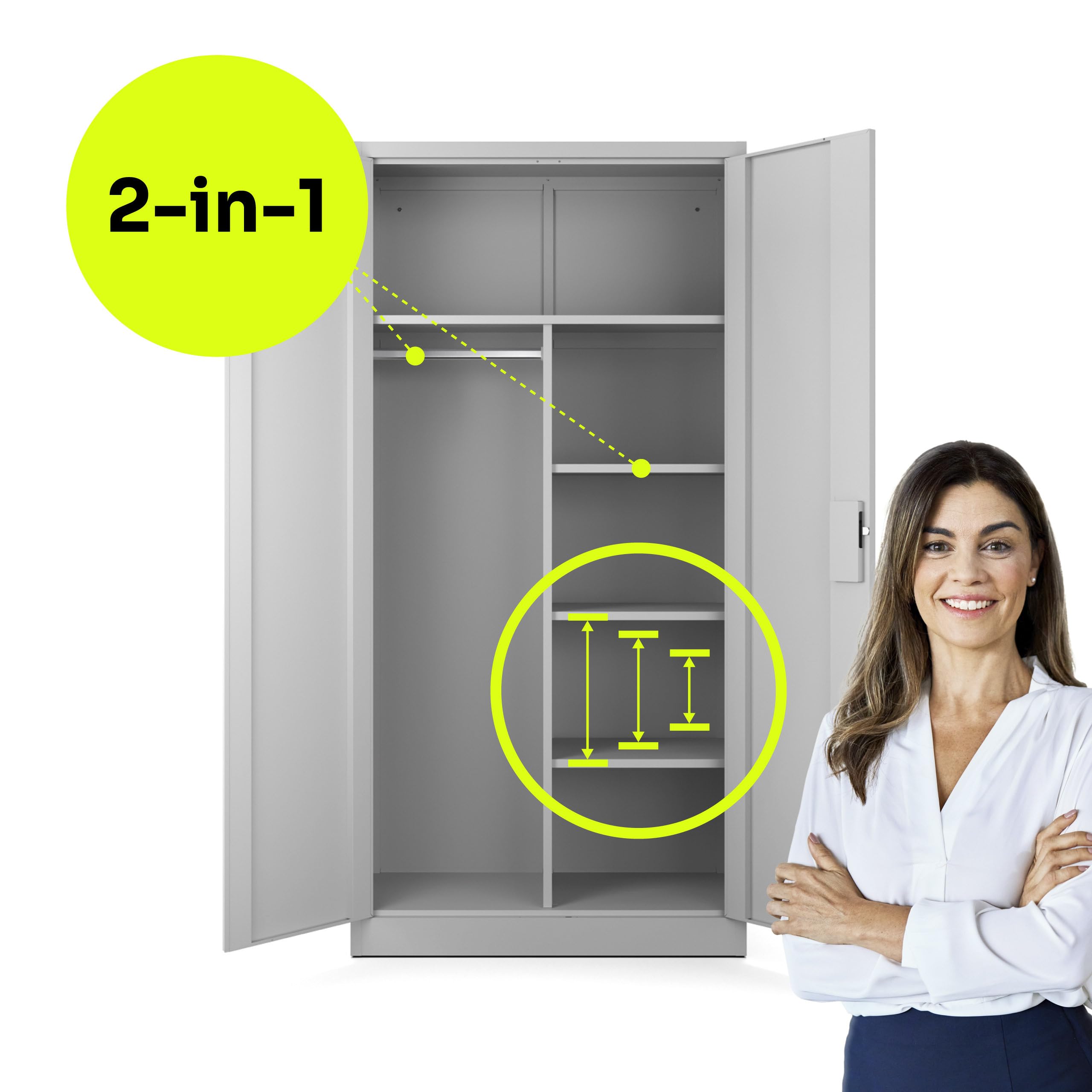 Muralo Metallschrank mit Kleiderstange 185x90x45 cm - Grau | Aktenschrank abschließbar, 4 verstellbare Einlegeböden, Dreipunkt-Verriegelung, Pulverbeschichtung - für Büro, Werkstatt