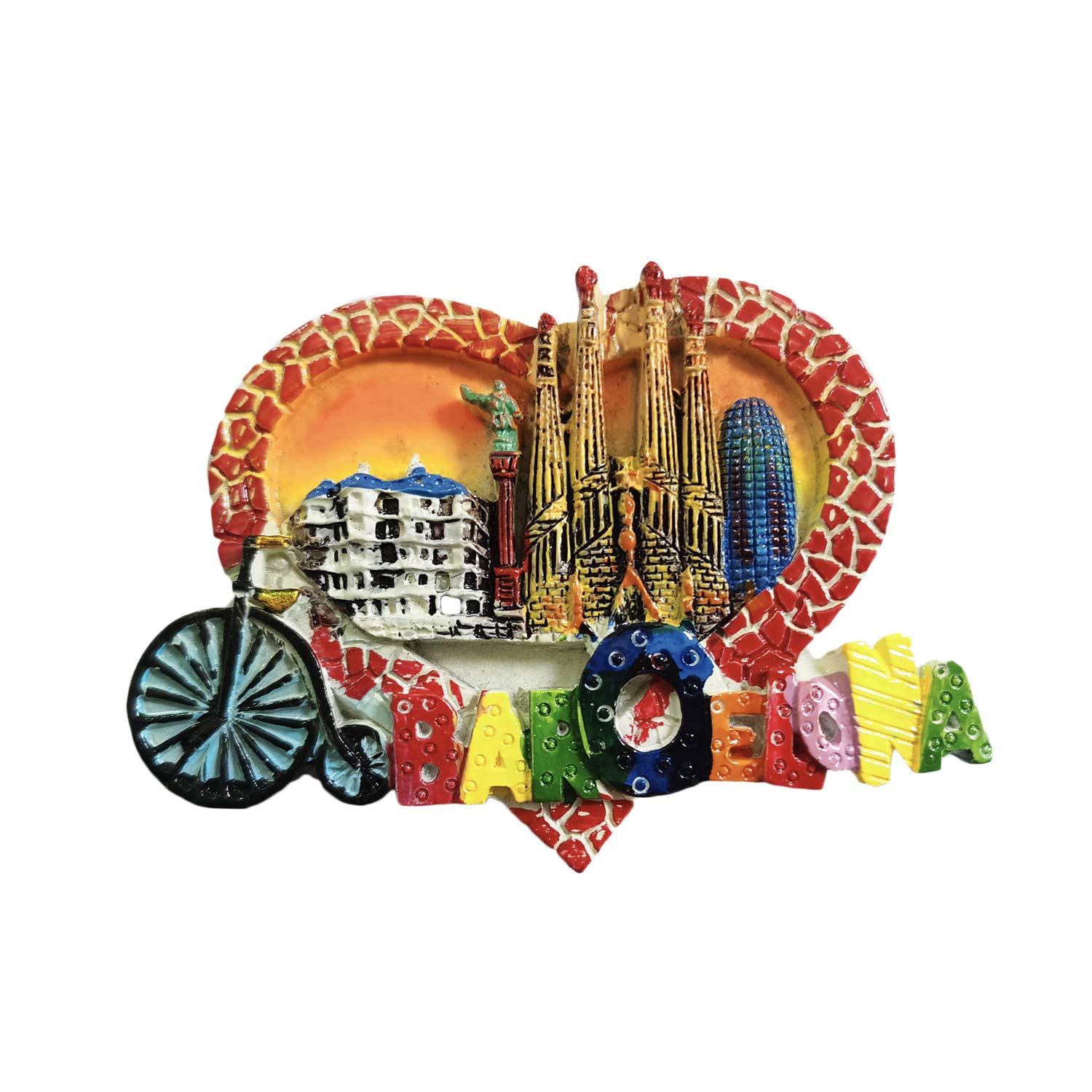 Wedarego Barcelona Spain 3D Heart-Shaped Refrigerator Magnet Resin Travel Souvenirs,Handmade Home & Kitchen Decoration Barcelona Fridge Magnet Collection Gift