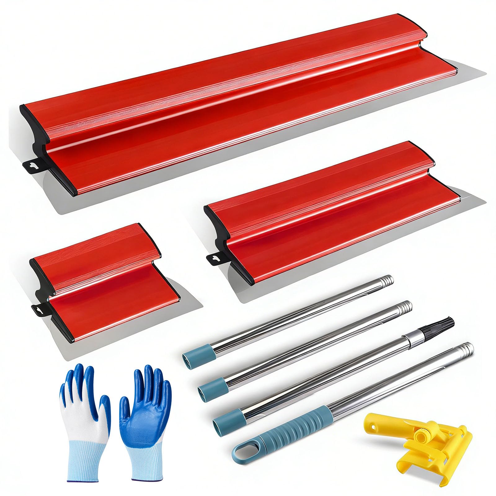 Yalitrca Professional Drywall Skimming Blade Set with Stainless Steel Extension Handle & Gloves, Speed Skim Plastering Tools, 10", 16" & 24" Skmming Blades for Smooth Walls and Ceiling