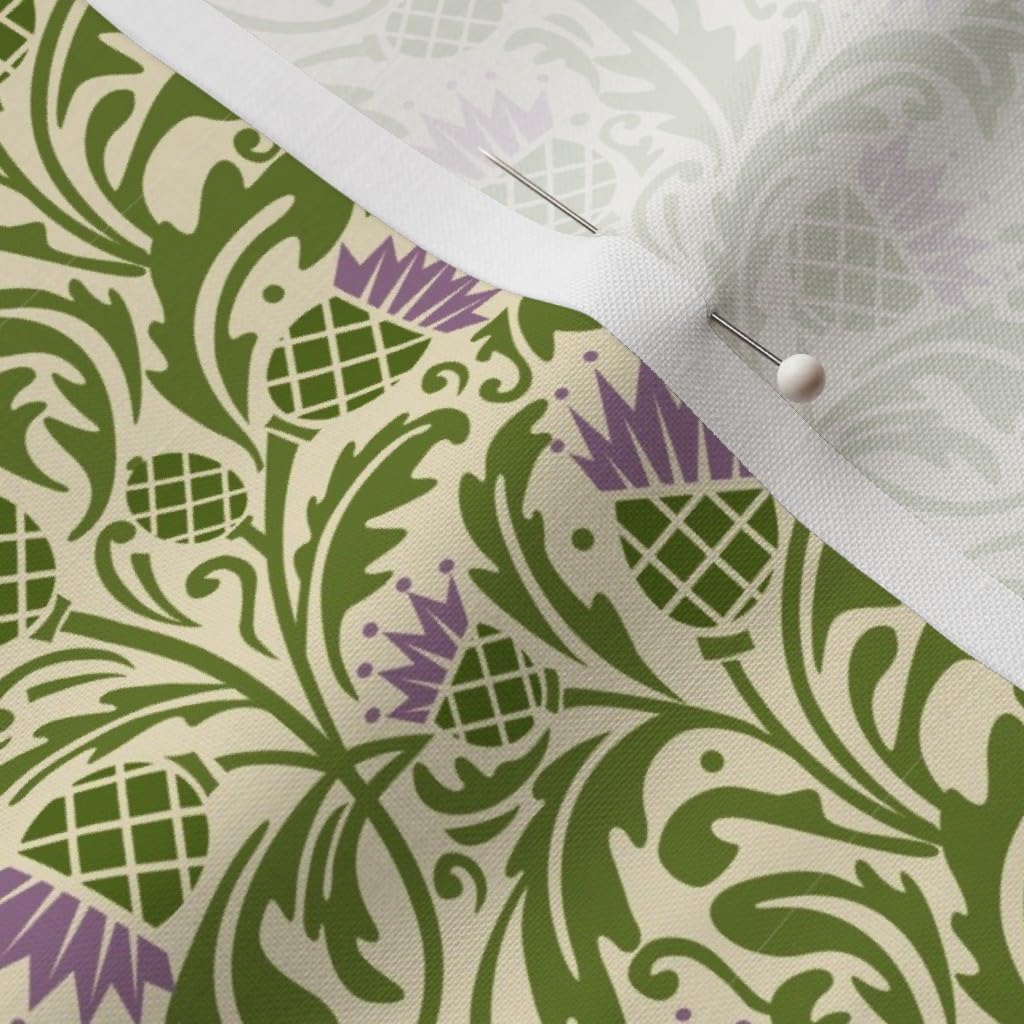 Spoonflower Fabric - Thistle Dark Green Scottish Olive Purple Traditional Scotland Printed on Petal Signature Cotton Fabric by The Yard - Sewing Quilting Apparel Crafts Decor