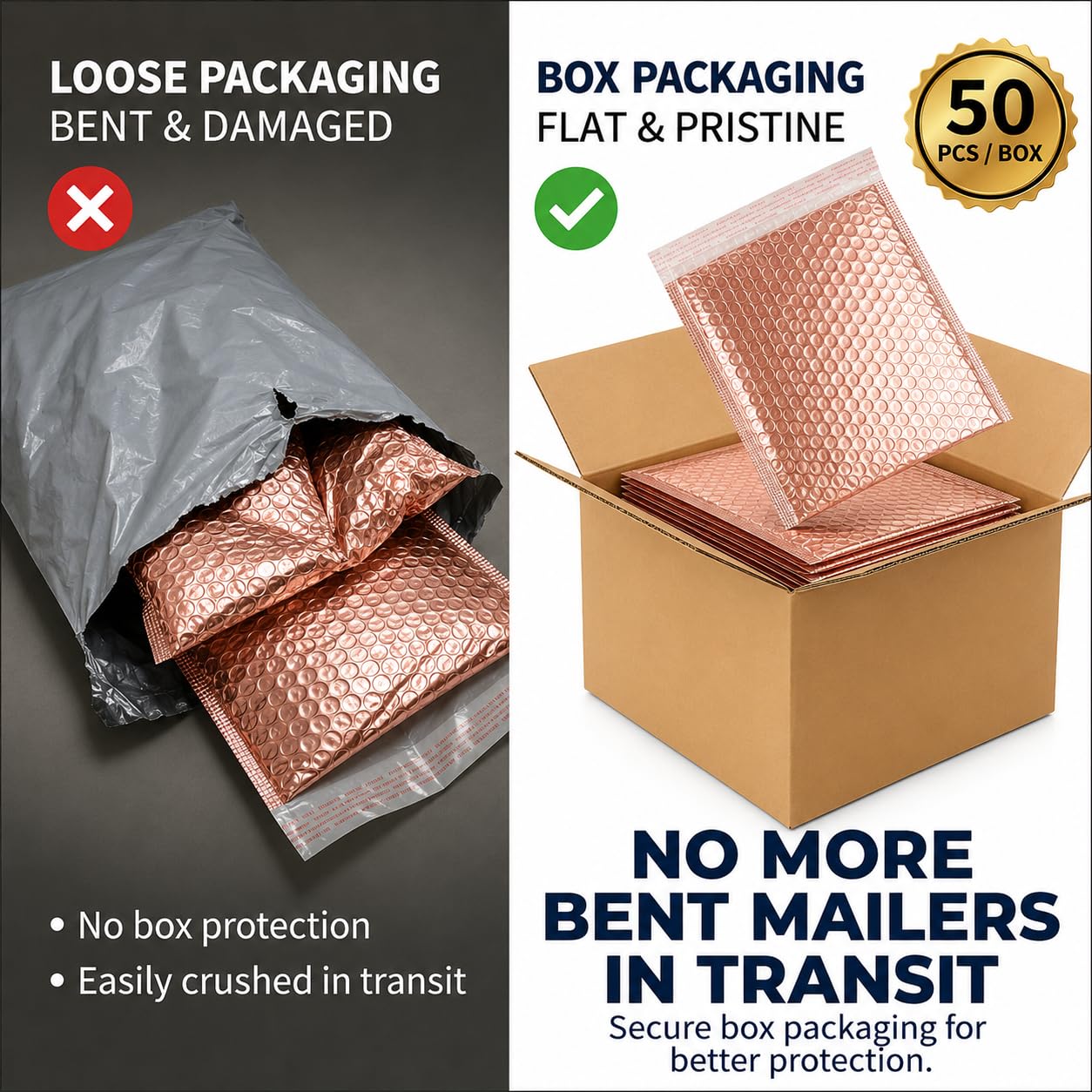 Luftpolster-Versandtaschen, selbstklebend, wasserdicht, reißfest, verdickt, blickdicht, gepolstert, 15,2 x 25,4 cm, Rotgold, 50 Stück, 15,2 x 25,4 cm, 50 Stück