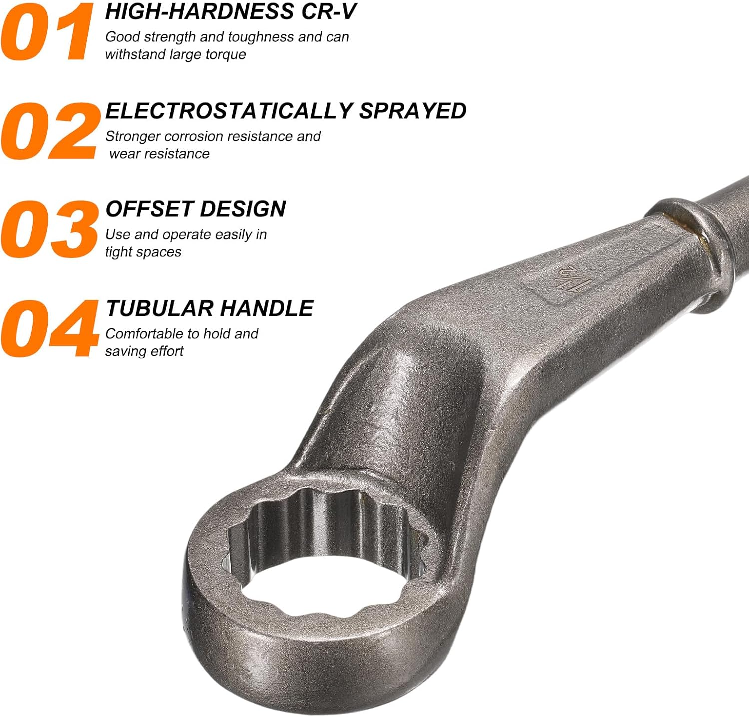 HARFINGTON Offset Box End Tubular Handle Wrench 1-1/2" CR-V 12 Point Offset Single End Torx Wrench High Neck Tubular Box Wrenches for Tightening Remove Screws and Fasteners, Silver Gray