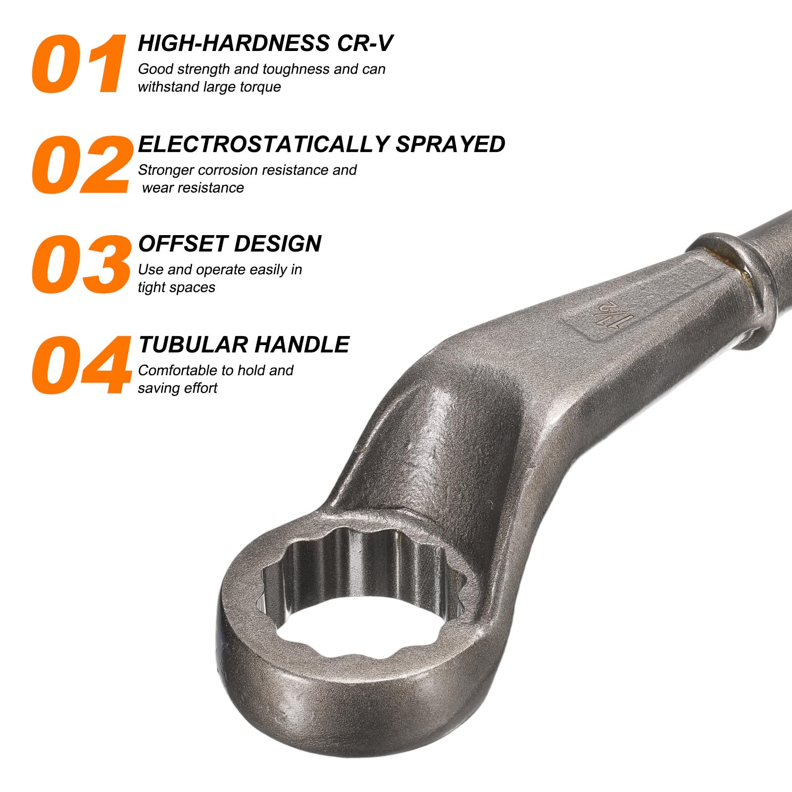 QUARKZMAN Llave Tubo Extremo Desviado 1-1/2" CR-V 12 Puntos Extremo Simple Desviado Llave Tubo Cuello Alto Apretar Y Remover Tornillos Y Sujetadores Gris Plateado
