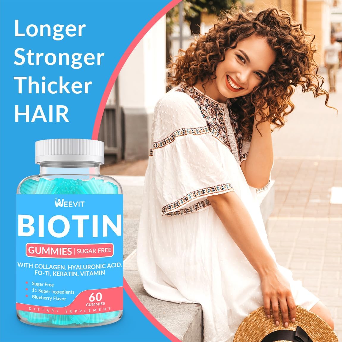 Sugar-Free Biotin Gummies, Biotin and Collagen Gummies with Keratin, Hyaluronic Acid for Women & Men | Hair Growth, Glowing Skin & Strong Nails | Vitamin B7 Supplement, Non-GMO, Chewable - Image 5