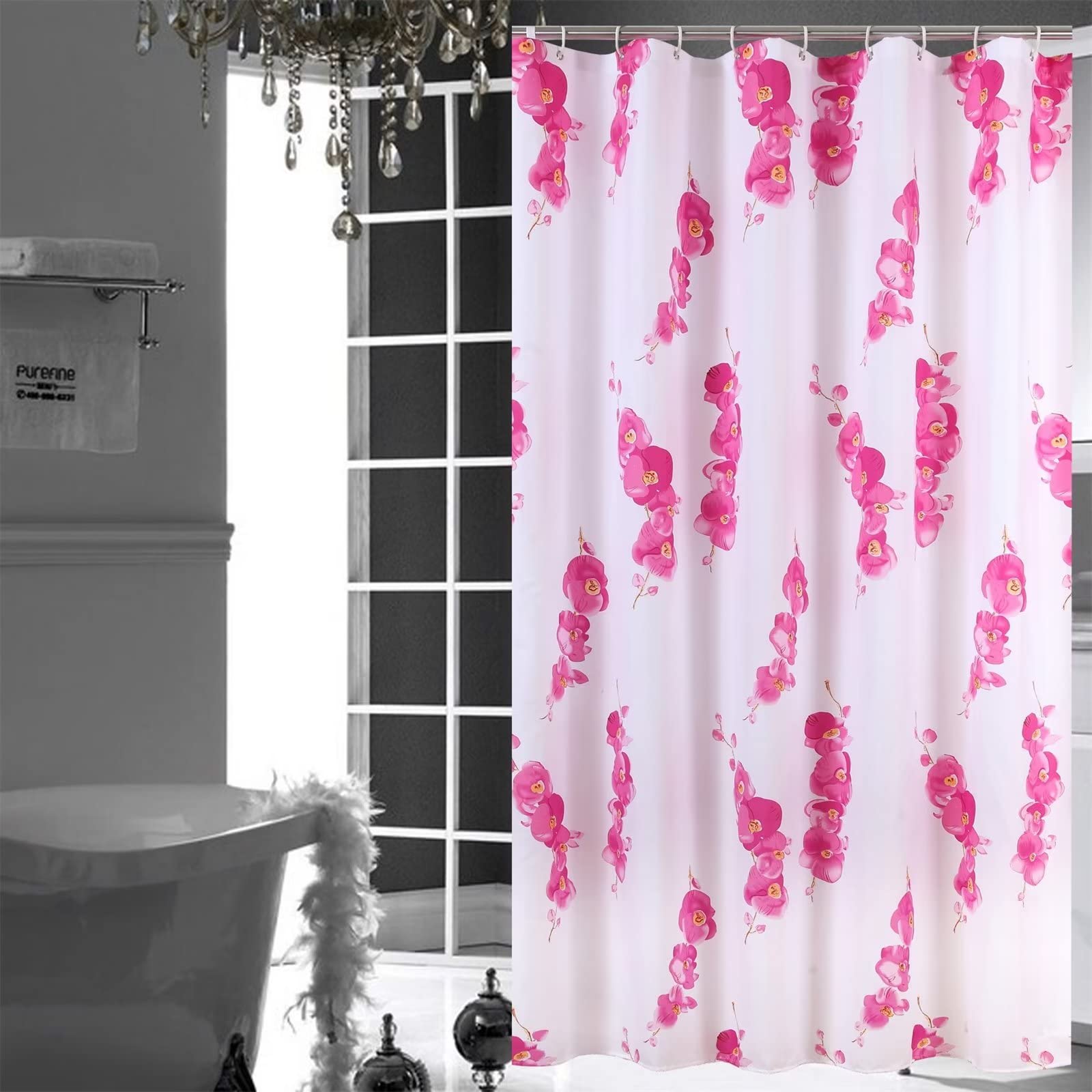 Duschvorhang W180cm x L240cm Rosa Zusammenfassung Duschrollo Anti-Schimmel, Duschvorhänge Wasserdicht, 3D Outdoor Vorhang Waschbar, Schnell Trocknend Polyester, Lange Badezimmer gardinen mit 12 Haken