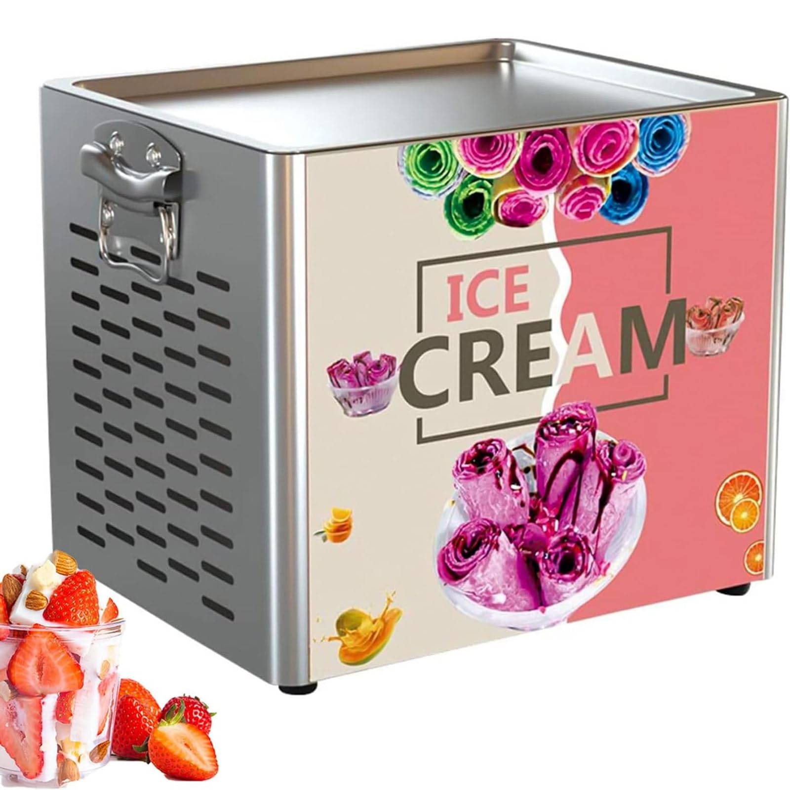 BOOZXCV Electric Ice Cream Roll Maker, Frozen- Yogurt Rolled Machine, Desktop Small Fried Ice Cream Roll Machine, Stainless Steel, Uniform Temperature, Two-Minute Molding, For Bars