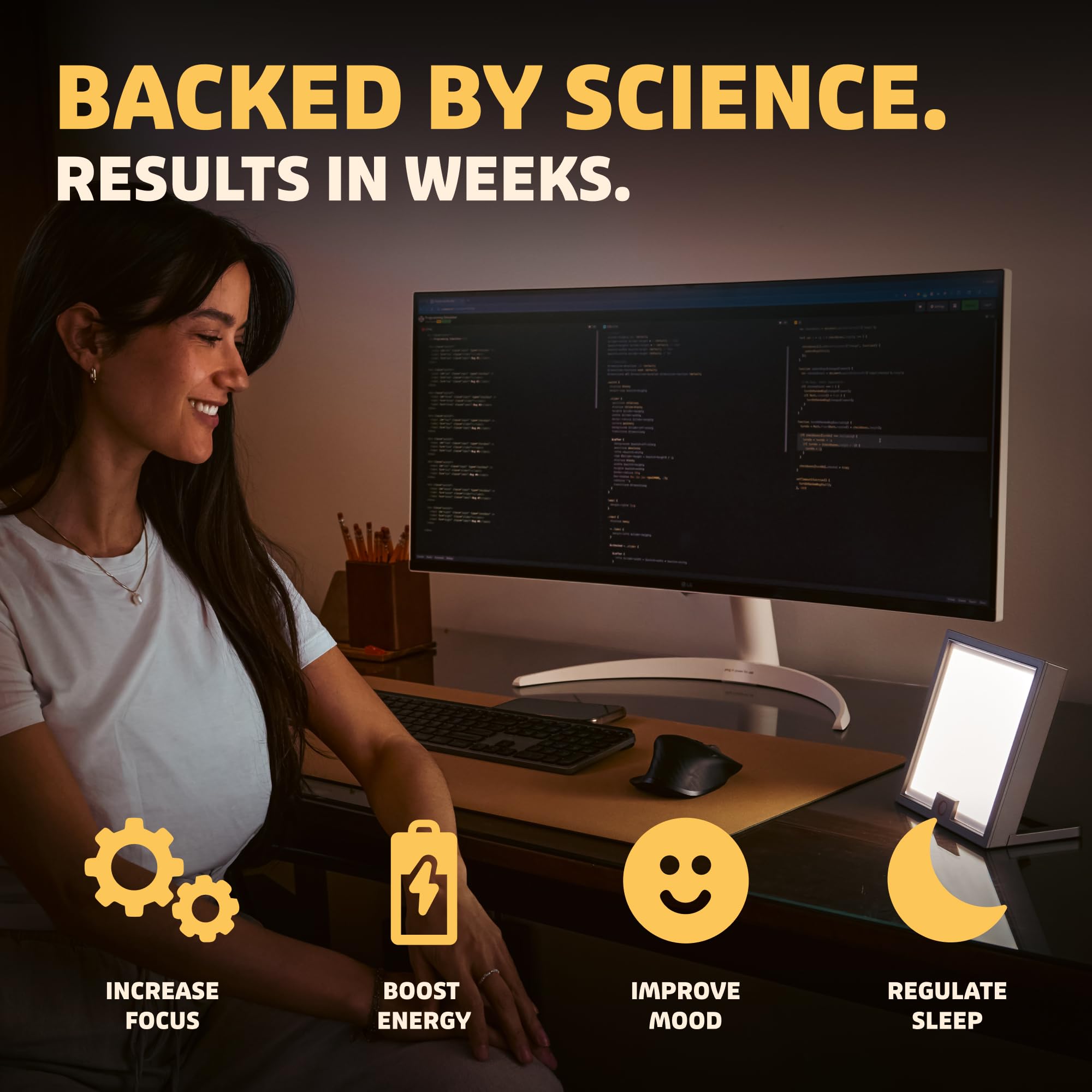 Circadian Optics Lumine - Lámpara de escritorio de terapia de luz brillante | Como se ve en Shark Tank | Brillo ultra potente de 10.000 LUX | Color de 5500 K imita el sol del mediodía | Mejora tu