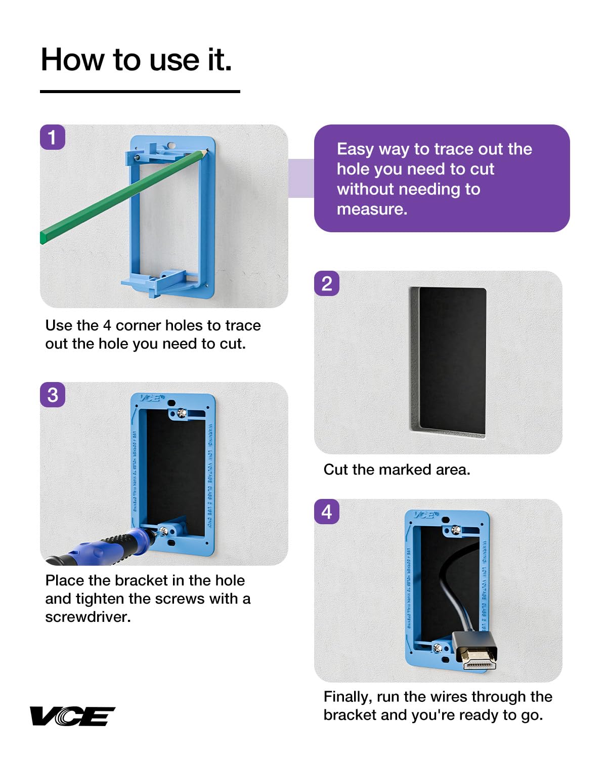 VCELINK Low Voltage Mounting Bracket, Flush Low Voltage Box, Blue 5-Pack — Amazon image 4