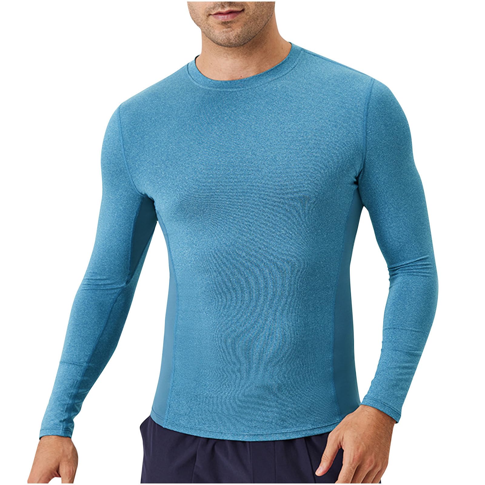Jamicy Langarmshirt Herren Slim Fit T-Shirt Einfarbig Sweatshirt Mode Rundhals Casual Baumwolle Langarm Unterhemd Basic Männer Sweater Frühlingshirt Angebote des Tages Heute Marine S
