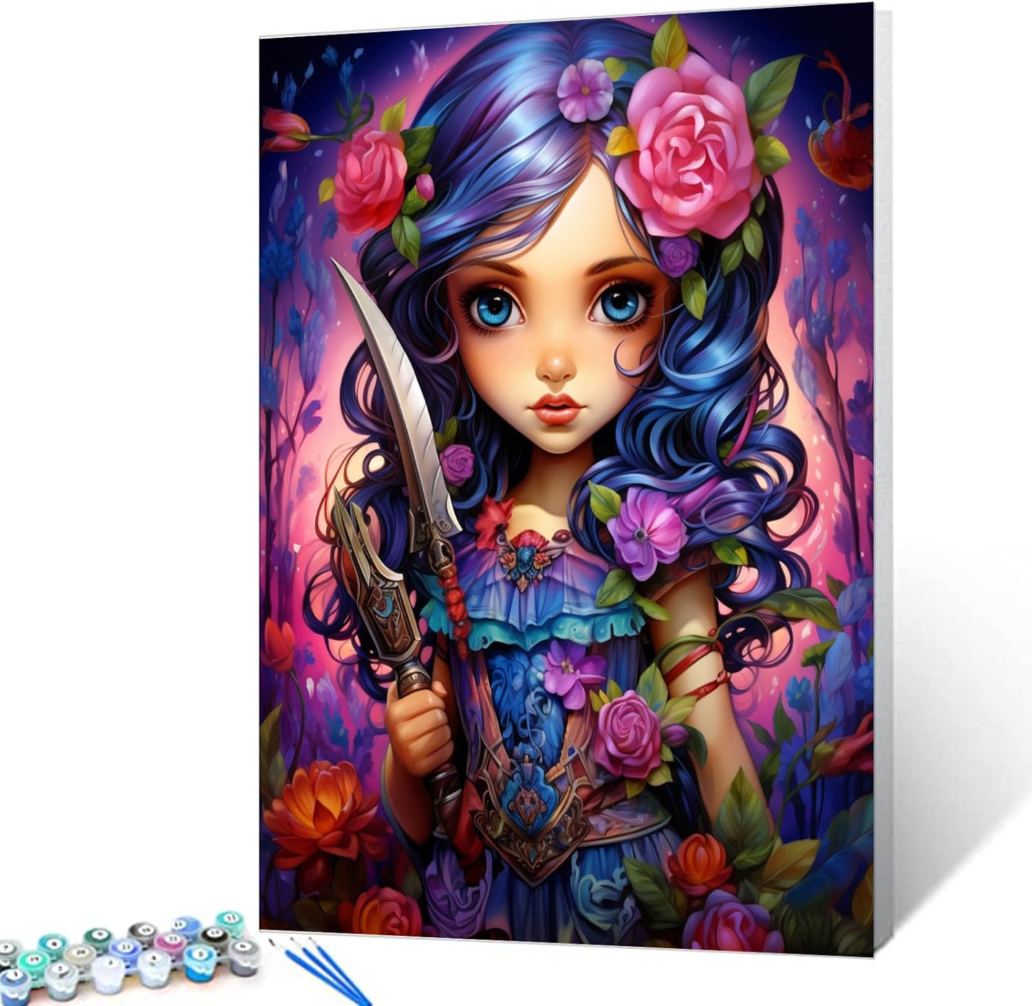 Little Girl Digital Painting Purple Wildflowers Paint by Number Kits 16 x 20 inch Warrior Character Canvas DIY Oil Acrylic Paintwork for Kids Adults Beginner with Brushes Nordics Gift(DIY Frame)