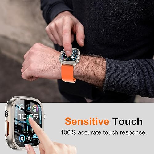 Miniatura 6 de EWUONU Paquete de 2 protectores de pantalla para Apple Watch Ultra 3/2/Ultra de 1.732 pulgadas, vidrio templado con carcasa de aleación de titanio,