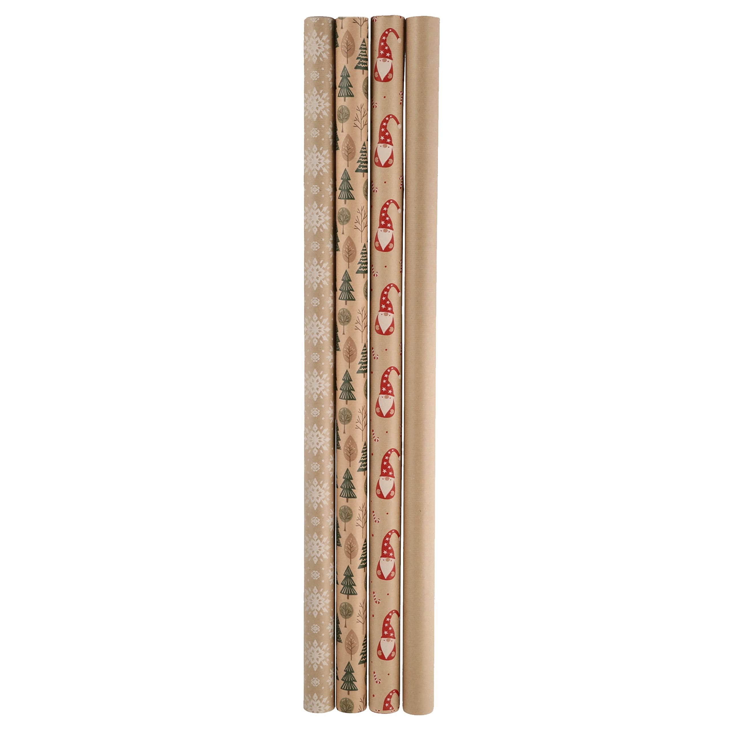 Geschenkpapier 50er Pack 4 Motive à 6 Stück | Papier natur 70x200cm | Geschenkpapierrolle Geschenkverpackung (1 x 50er Pack Geschenkpapier nature)