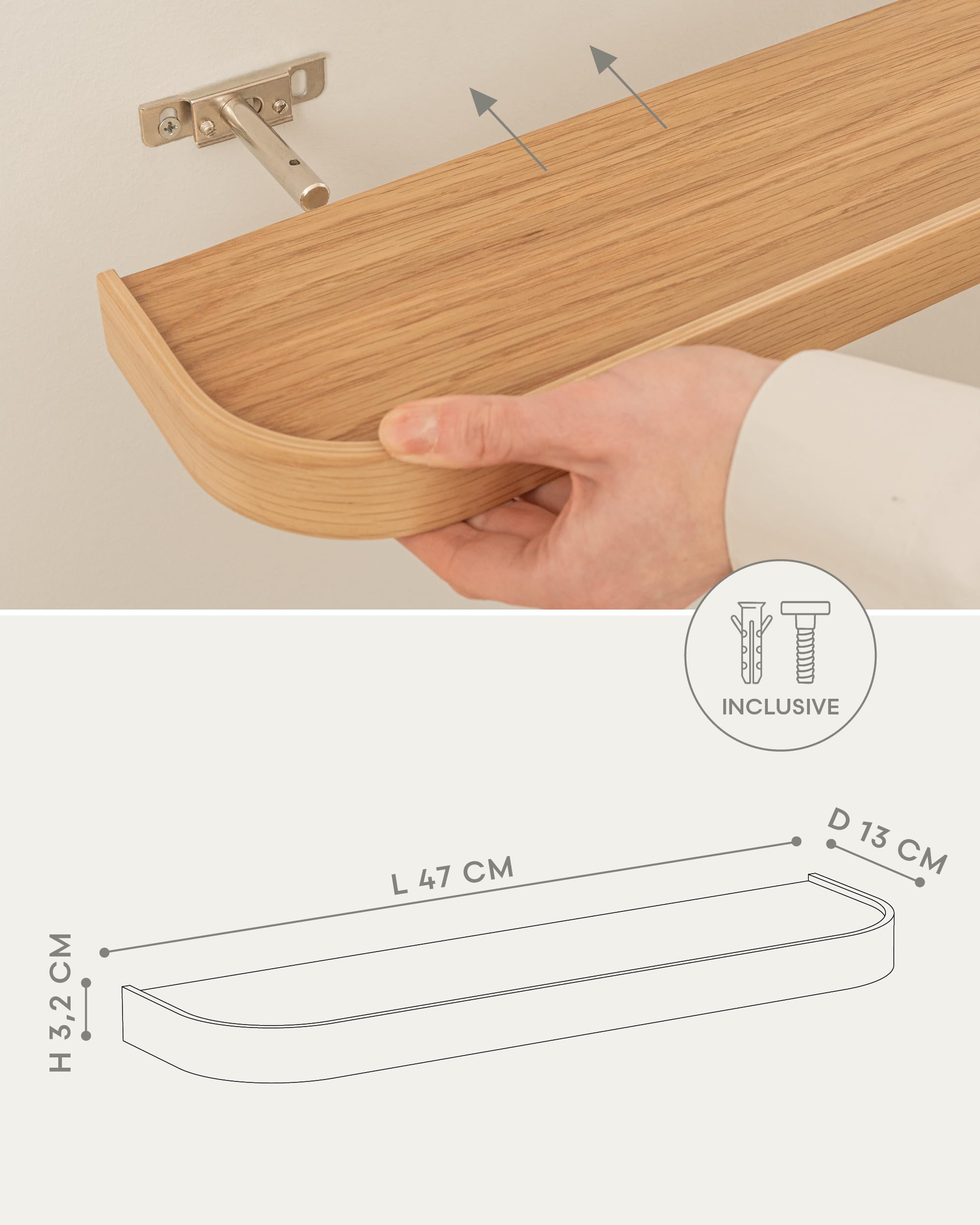 Kazai.® Mensole da Muro Set 'Toke' | 3 Mensola da Parete in Impiallacciato di Legno Vero | Scaffale in Legno Design per Decorazione e Organizzazione Bagno, Soggiorno, Cucina, Camera | Quercia