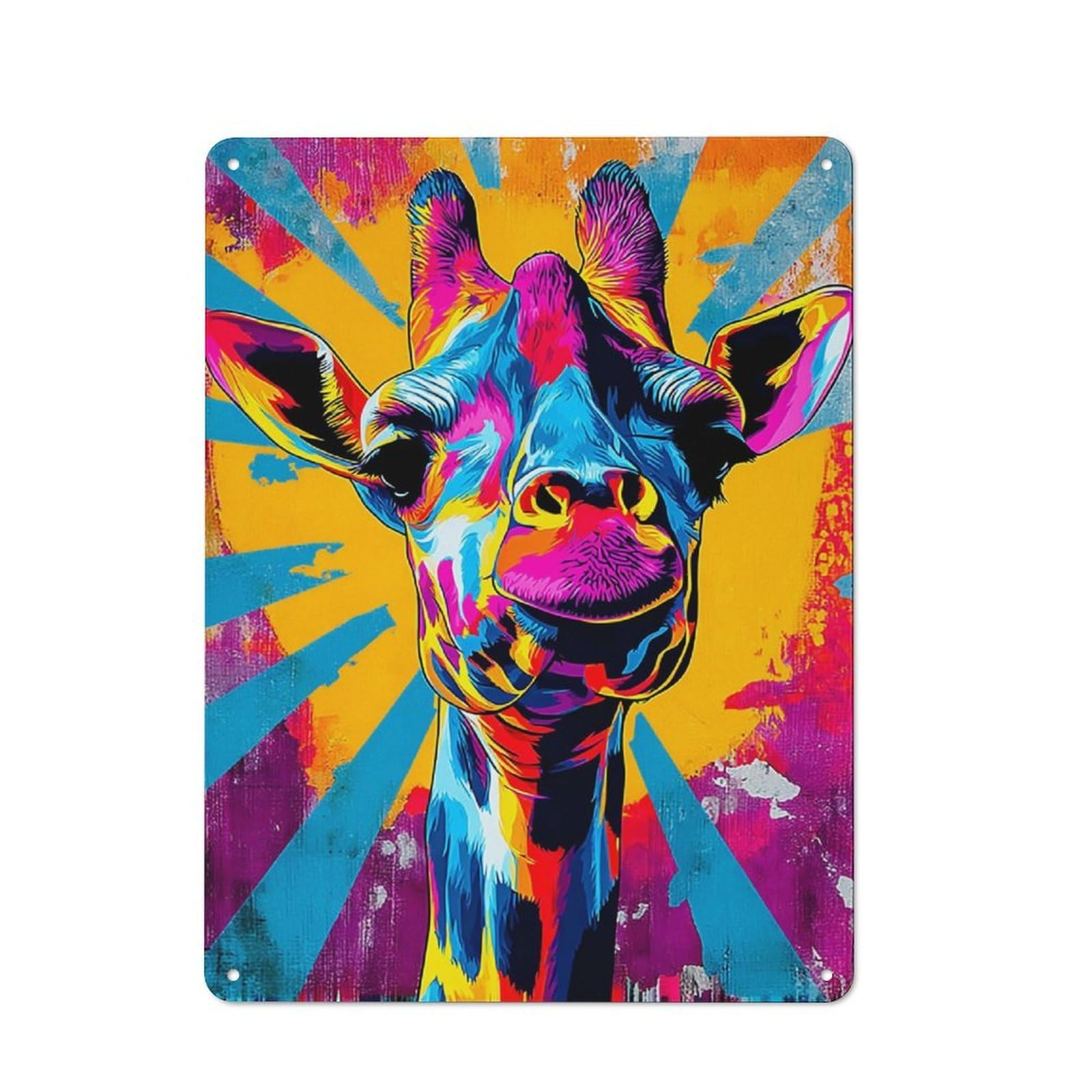 Junmoney Colorful Giraffe Pop Art -1 Tin Wall Plaque 40X30cm With For Home Bar Wall, A Decorative Christmas Gift For Hosts Who Enjoy Retro Interiors