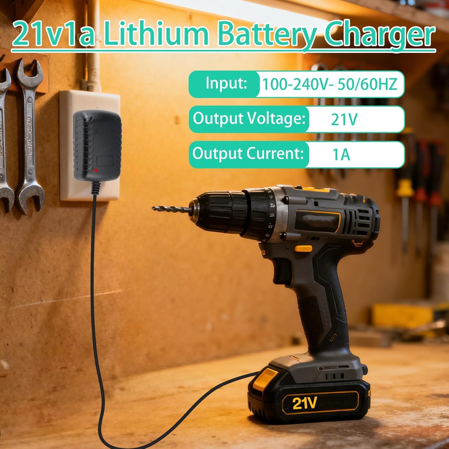 21V Lithium Battery Charger for Saker Mini Chainsaw Battery SK1804D Power Supply, Compatible with Mini Chainsaw Electric Pruning Shears, AC/DC Cordless Adapter for 20V Lithium Battery - Image 4