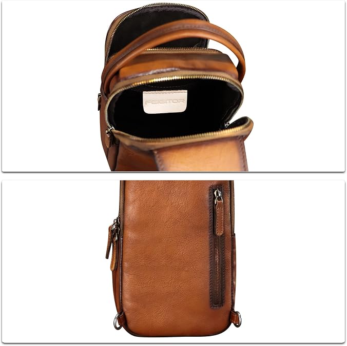 Genuine Leather Sling Bag Retro Crossbody Backpack Handmade Chest Shoulder Hiking Daypack Fanny Purse