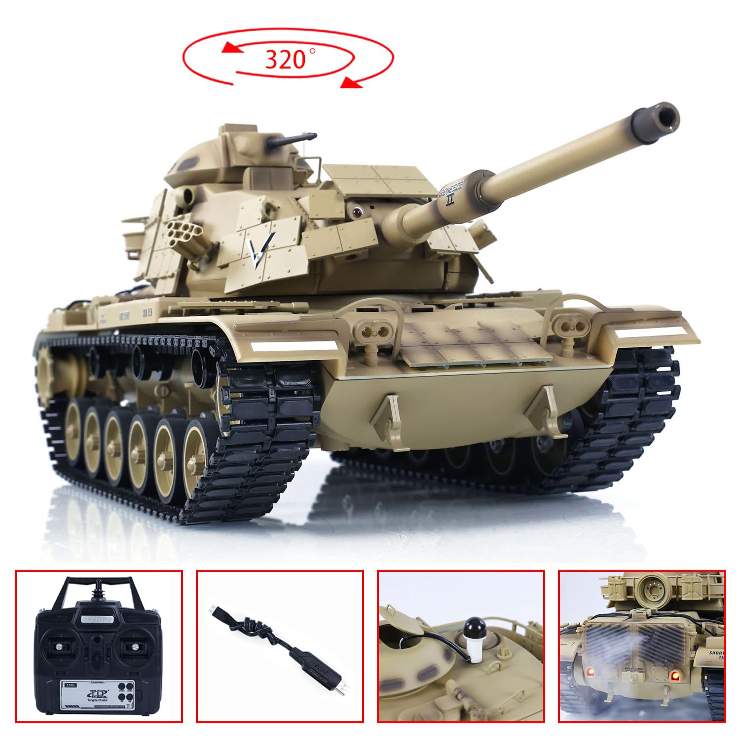 wheelfun TD 1/16 RC Char de combat infrarouge en plastique pour réservoirs électriques Centurion MK5 RC Système de combat infrarouge Rotation à 320 ° Tourelle Lumière Son Unité fumée