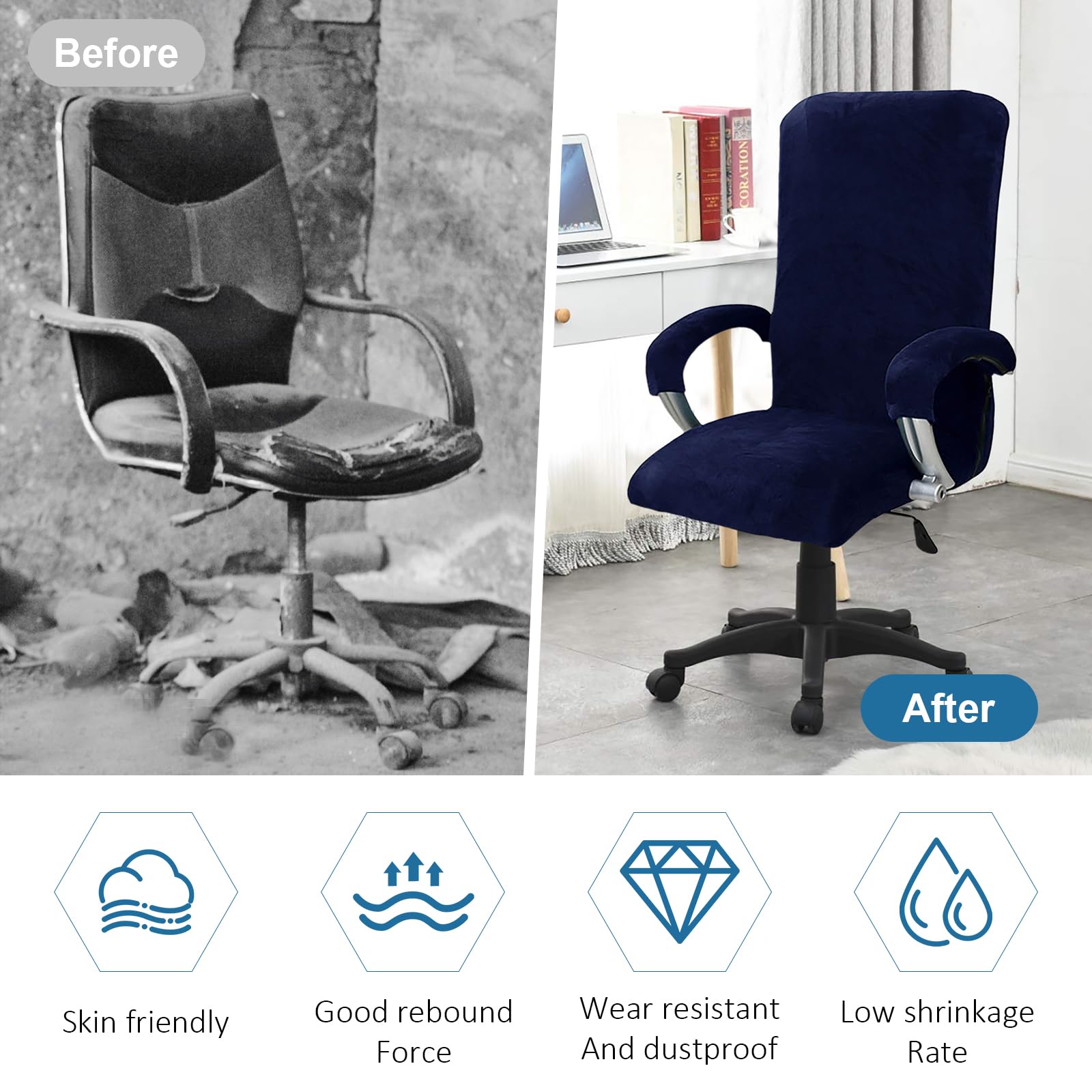 Funda de silla de oficina en terciopelo con reposabrazos - Funda de asiento para silla de oficina - Funda de asiento alto - Funda de silla de juego con reposabrazos - Extraíble y elástica