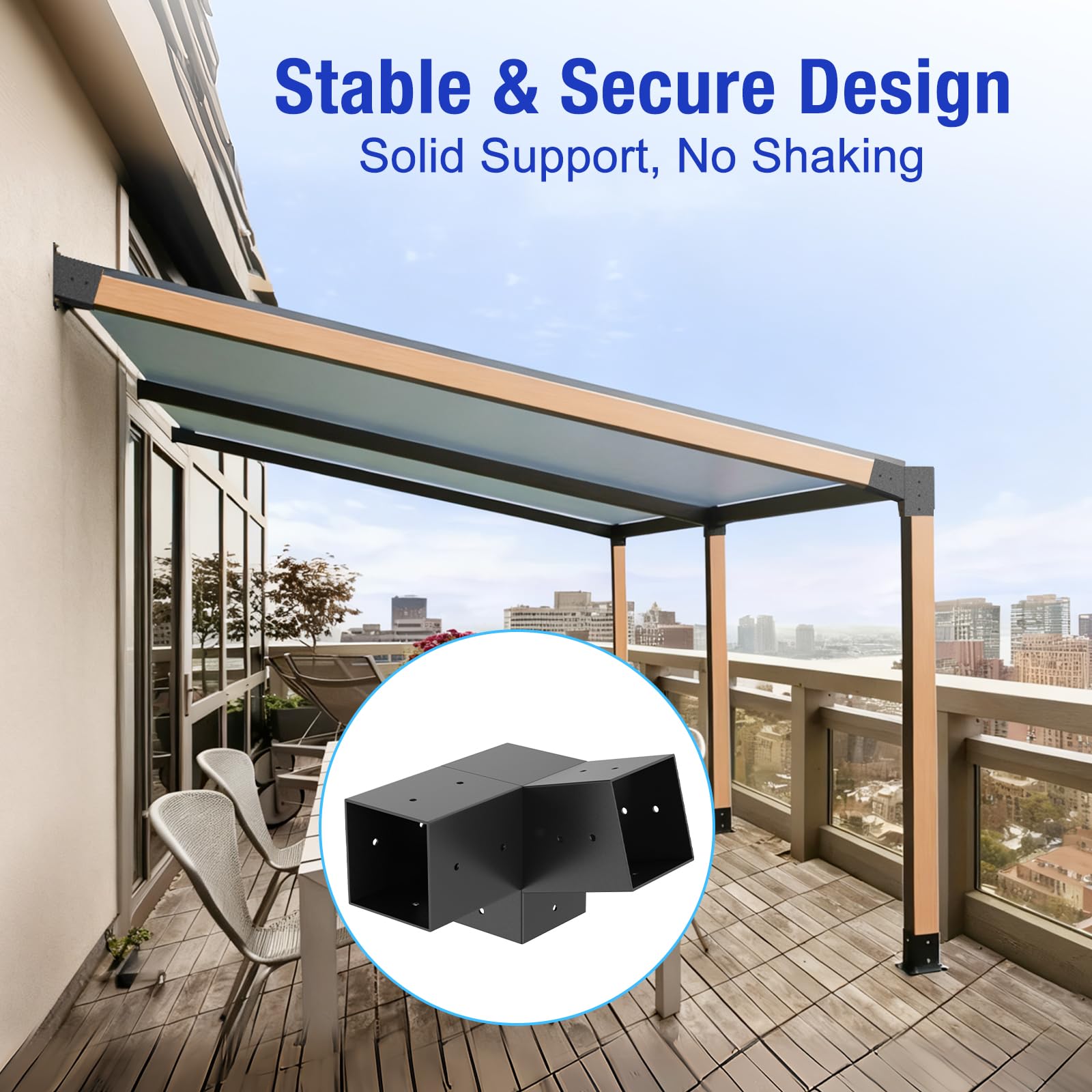 Staffe per pergola con tetto inclinato a 15°, kit di estensione per montaggio a parete per pergola a 3 vie, staffa angolare da 4''x4'' per base in legno, staffa ad angolo per gazebi, pergole