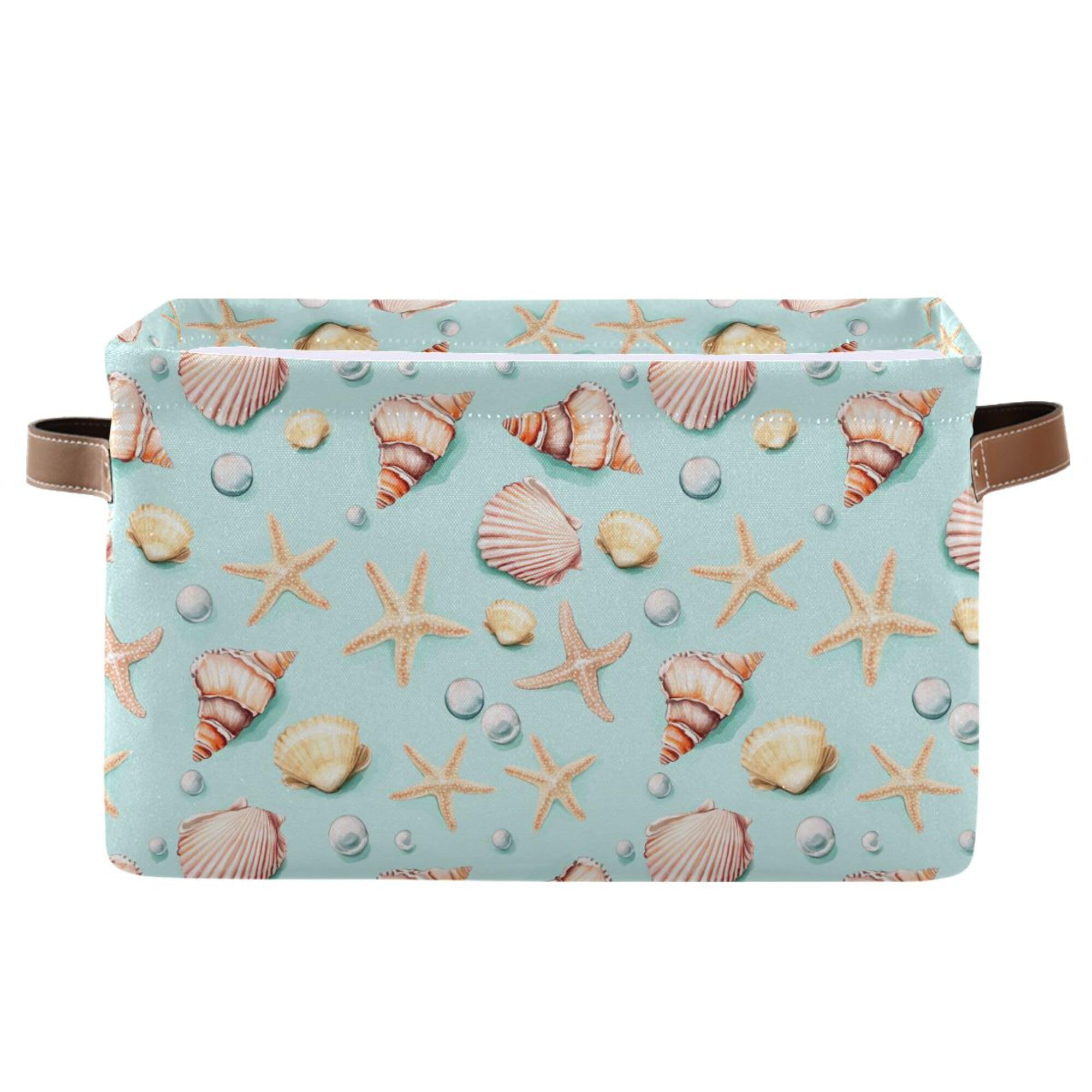 Wamika Citrus Lily Flowers Storage Basket with Waterproof Liner and PU Handles Orange Turquoise Storage Bins Boxes 14.2" Collapsible Decorative Organizer Baskets for Bedroom Closet Office 1 Pack
