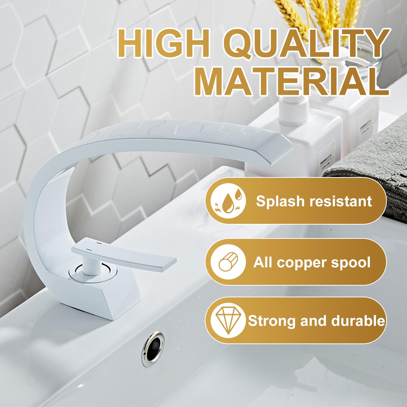 Rubinetto a cascata per lavabo in ottone spazzolato, con manico singolo, rubinetto per lavabo, miscelatore per lavabo Infradito colorati estivi, con finte perline