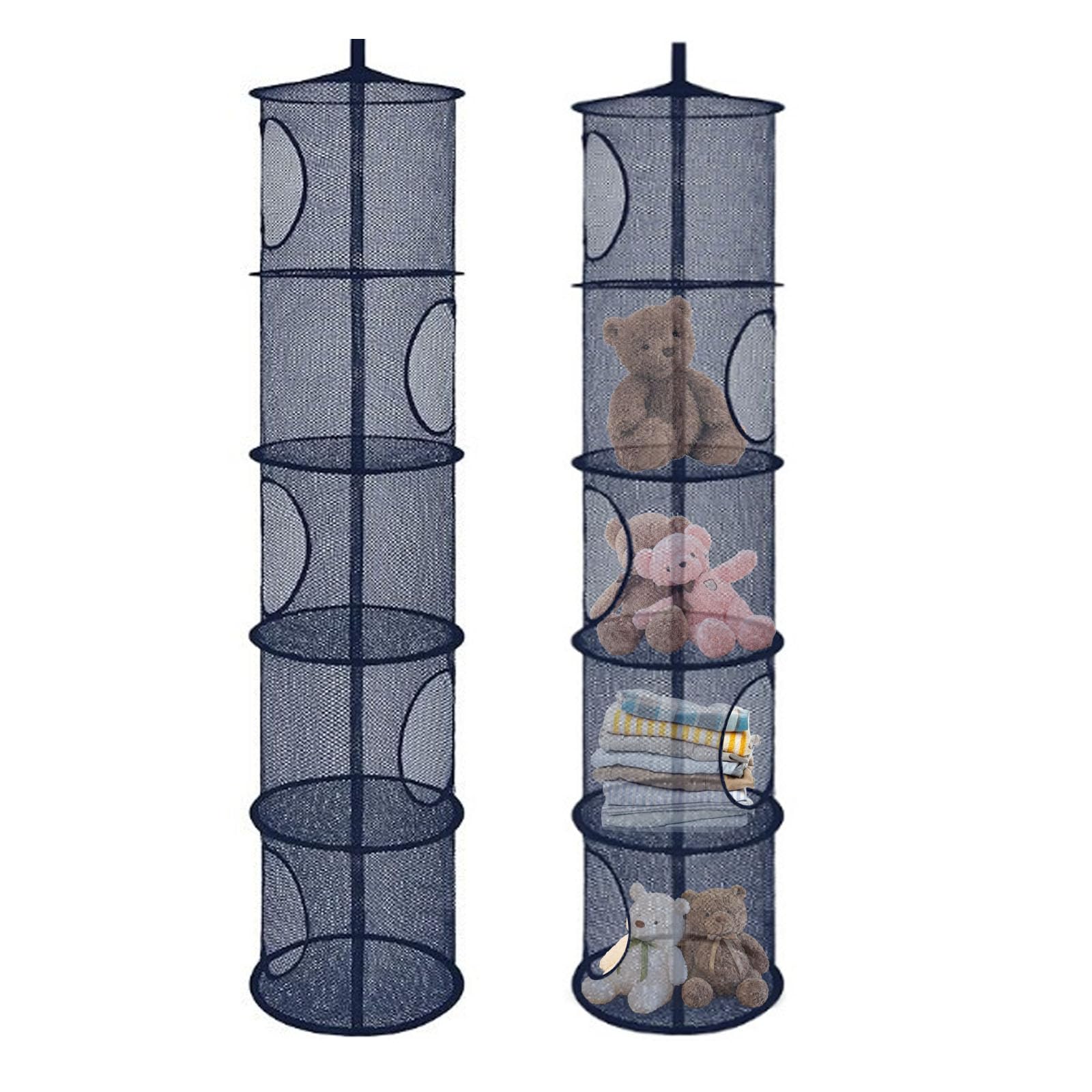 Hanging Mesh Storage Basket, 2PCS Foldable Soft Toy Storage, 5 Tier Hanging Toy Storage Net, Teddy Storage Hanging Mesh