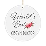 OBGYN Doctor Ornament for Chirstmas Tree - World's Best OBGYN Doctor for Xmas 2025 2026 2027 2028 2029 - Obstetrics Specialist Staff Round Ornament Ceramic - Party Decoration