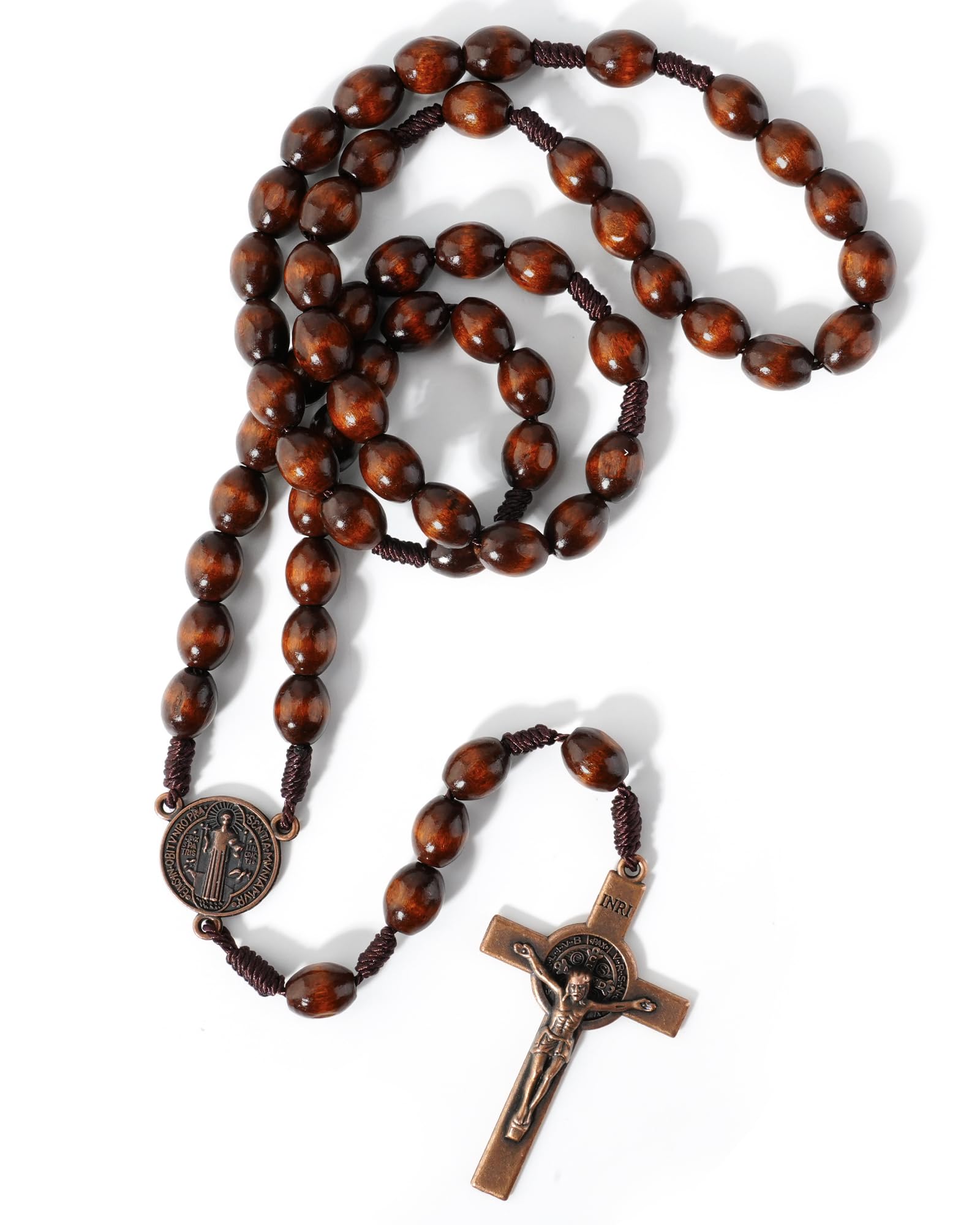 Rosary Beads Handmade Wooden Rosarios Catolicos for Catholic Christian Gift Woven coffee