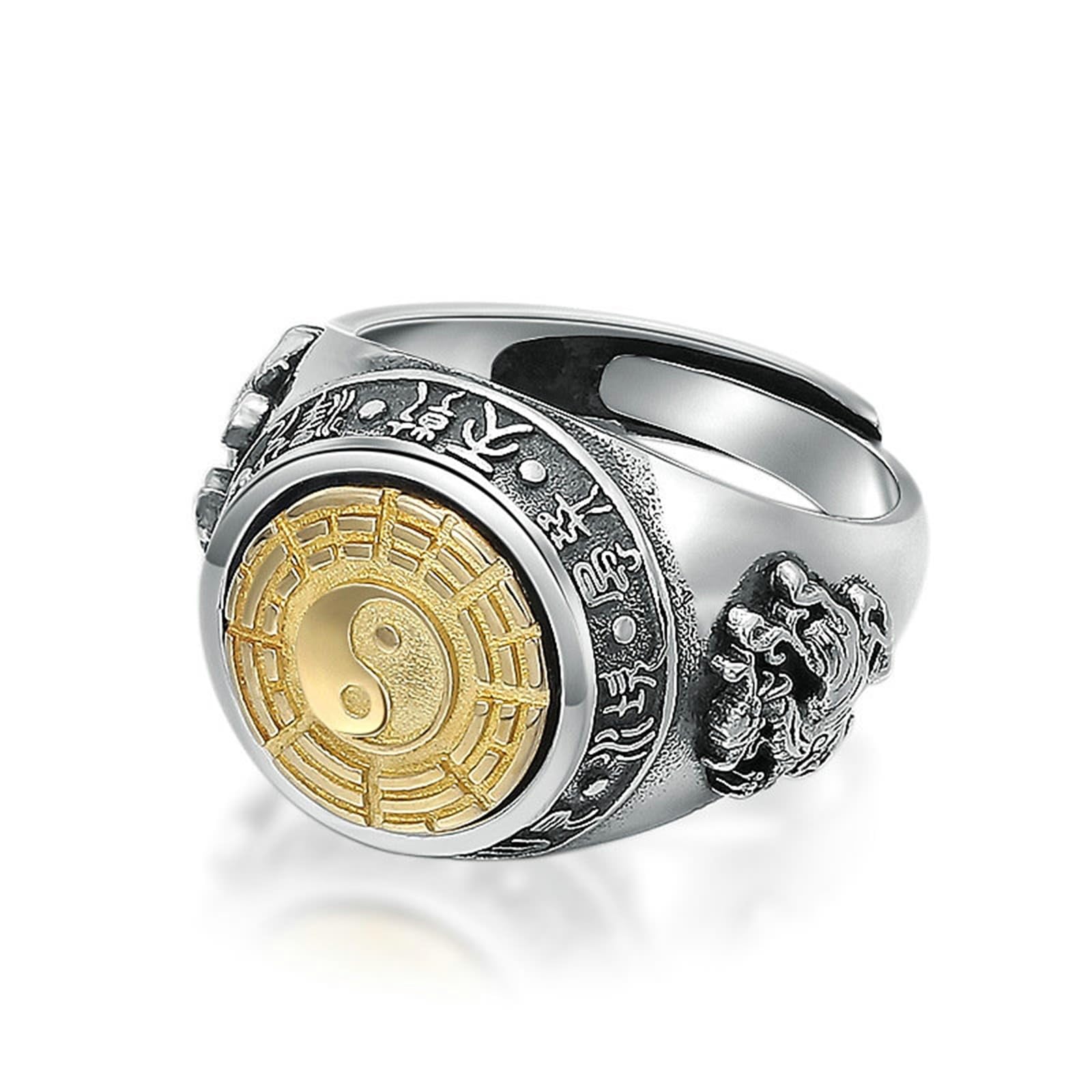 Bague de mariage YinYang Mantra en argent sterling S925 pour homme