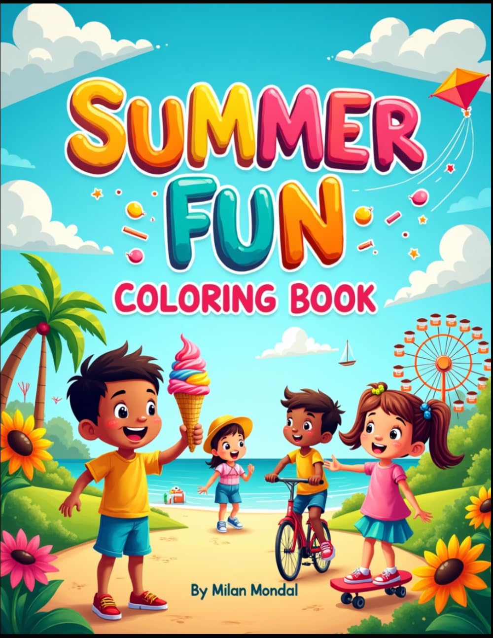Summer Fun Coloring Book: Cute Beach Adventures, Outdoor Activities & Sunny Day Scenes with Bold Outlines and Rectangular Borders