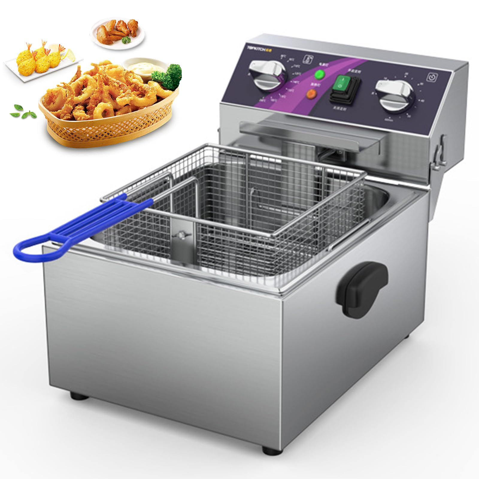 Friggitrice elettrica con cestello, Friggitrice in Acciaio Inox, Friggitrice elettrica da banco in Acciaio Inossidabile W/Cestello per friggitrice,Single Tank