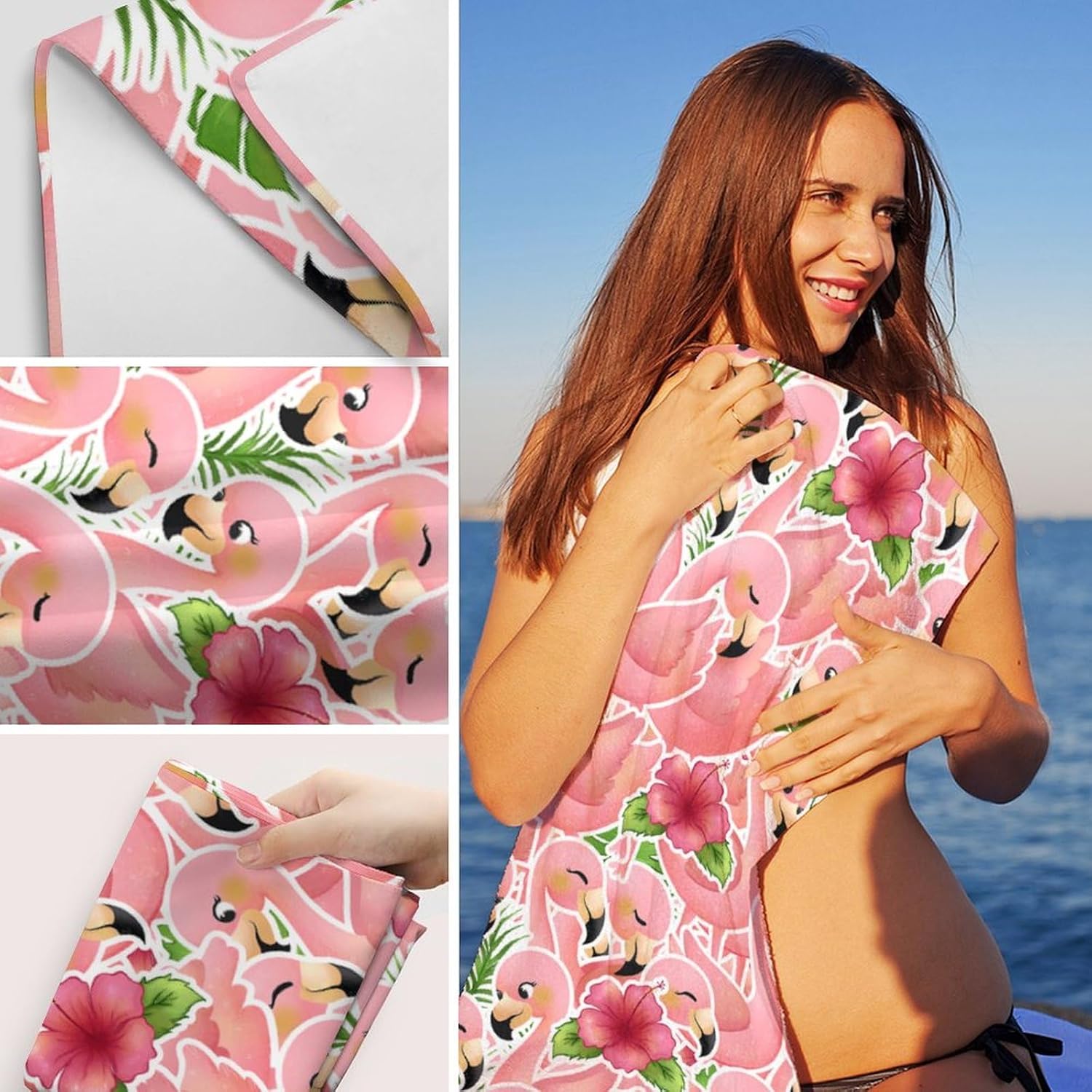 Flamingo Beach Towel for Adults - Personalized Microfiber Quick Dry Sandproof Bath Towels for Women - 40" x 70" Oversized Soft Packable Beach Accessories for Travel, Pool