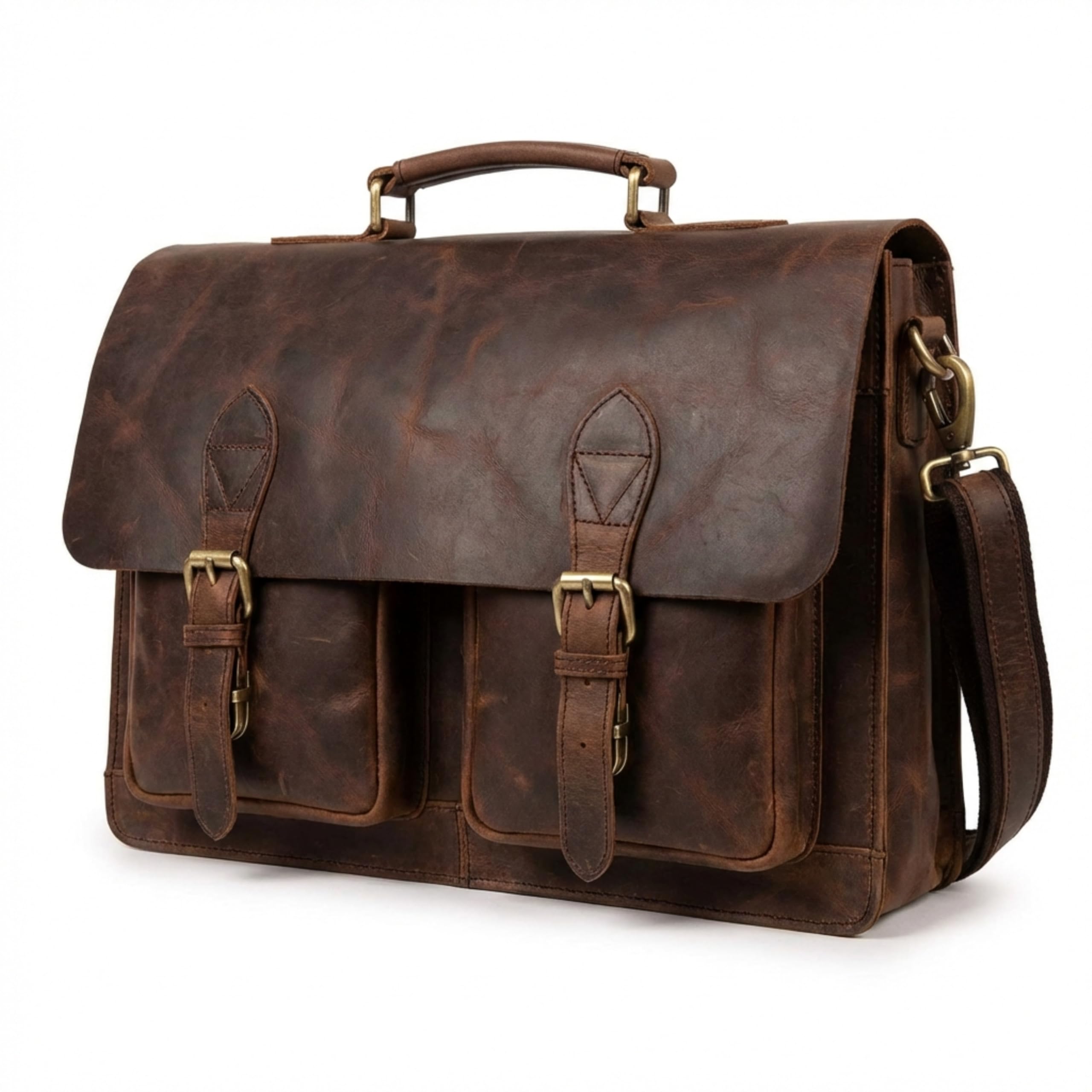 Retro Brown 20 Inch Buffalo Hunter Leather Laptop Messenger Bag Office Briefcase Crossbody, Brown