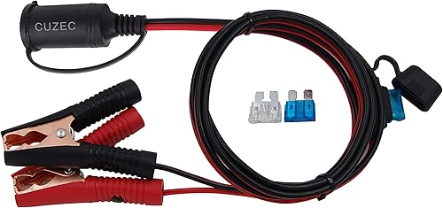 CUZEC Enchufe de cable de extensión de 6 pies5.9 ft 16 AWG con abrazadera de batería de 12 V24 V con clip de batería y adaptador para encendedor de