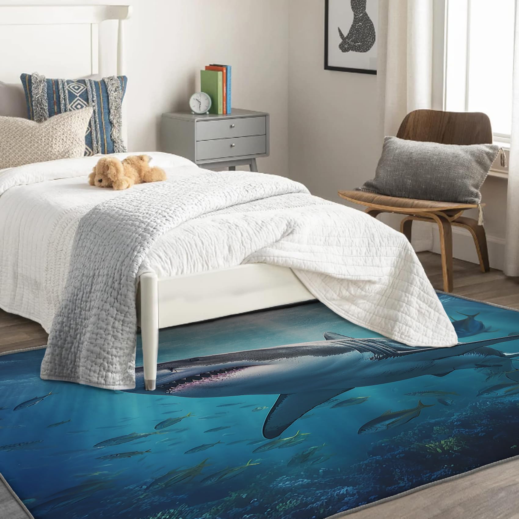 シャークデザイン アートラグ 71/135 Amazon.com: Shark Rug & Home Decor - 4x6 Rug, Ocean Rugs for