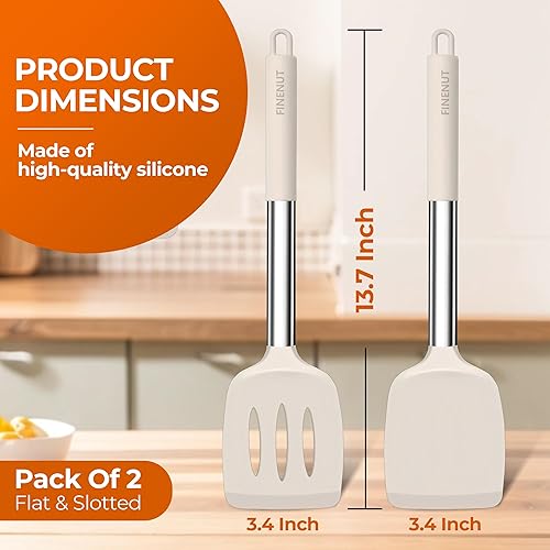 Miniatura 5 de Juego de 2 espátulas de silicona sólidas y ranuradas, para voltear huevos, panqueques de pescado, a prueba de arañazos para sartenes antiadherentes,