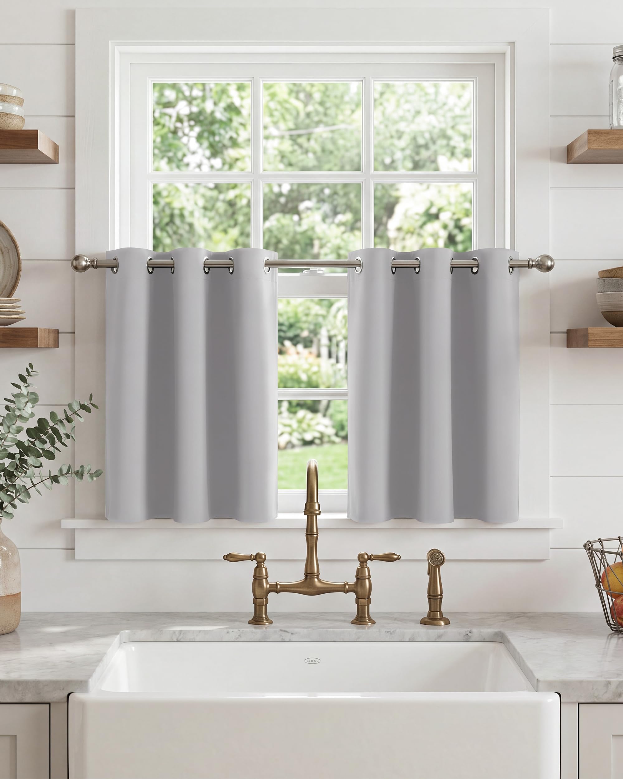 PONY DANCE Short Eyelet Blackout Curtains Silver Grey, Thermal Insulated Room Darkening Drapes for Guest Room & Study, Essential Energy Saving Privacy Set, 2 Panels W34 xL40 โ image 1
