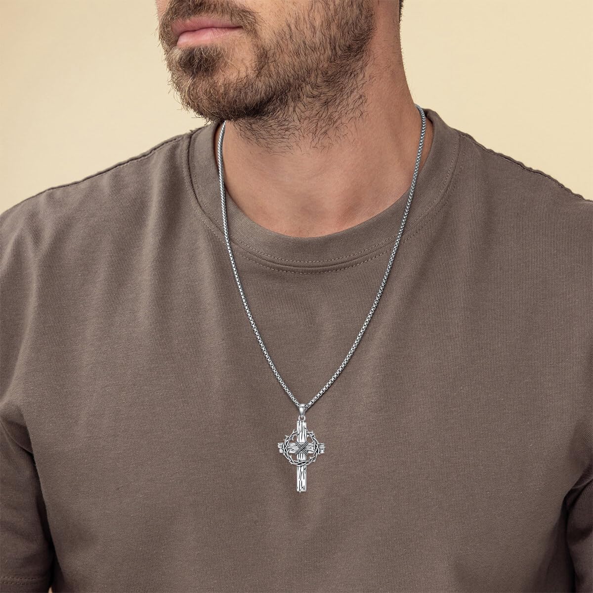 Kreuz-Halskette mit Josua 1:9, 925er Sterlingsilber, Dornenkrone Kreuz-Anhänger, Schmuck für Herren, inkl. Edelstahl-Kette 55 cm + 5 cm Verlängerung