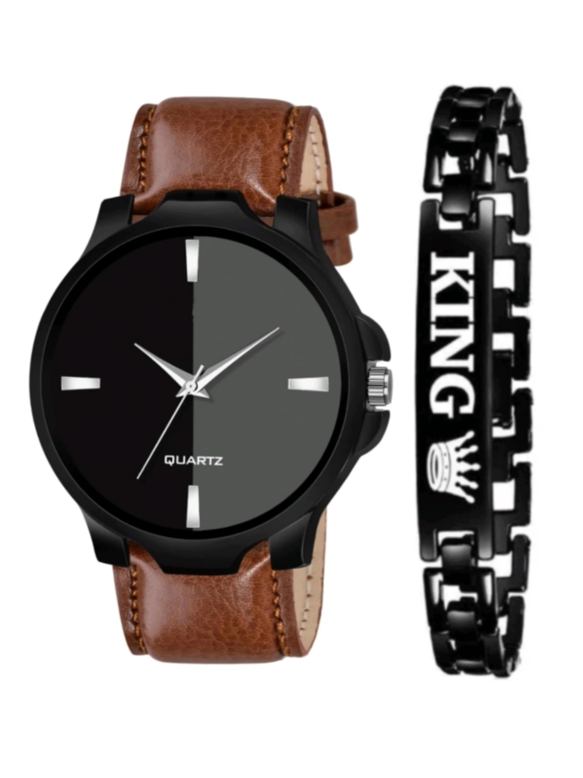 vtrack A15 Brown Leather Belt Black Shadow Dial Watch with King Bracelet for Men (Black-B) (B0CVH5XK9X) Amazon Price History, Amazon Price Tracker
