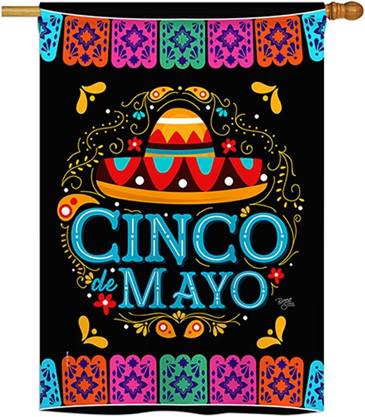 Breeze Decor H115138 Picado Cinco De Mayo Country & Primitive Southwest Decorative Vertical House Flag, 28" x 40", Multicolor