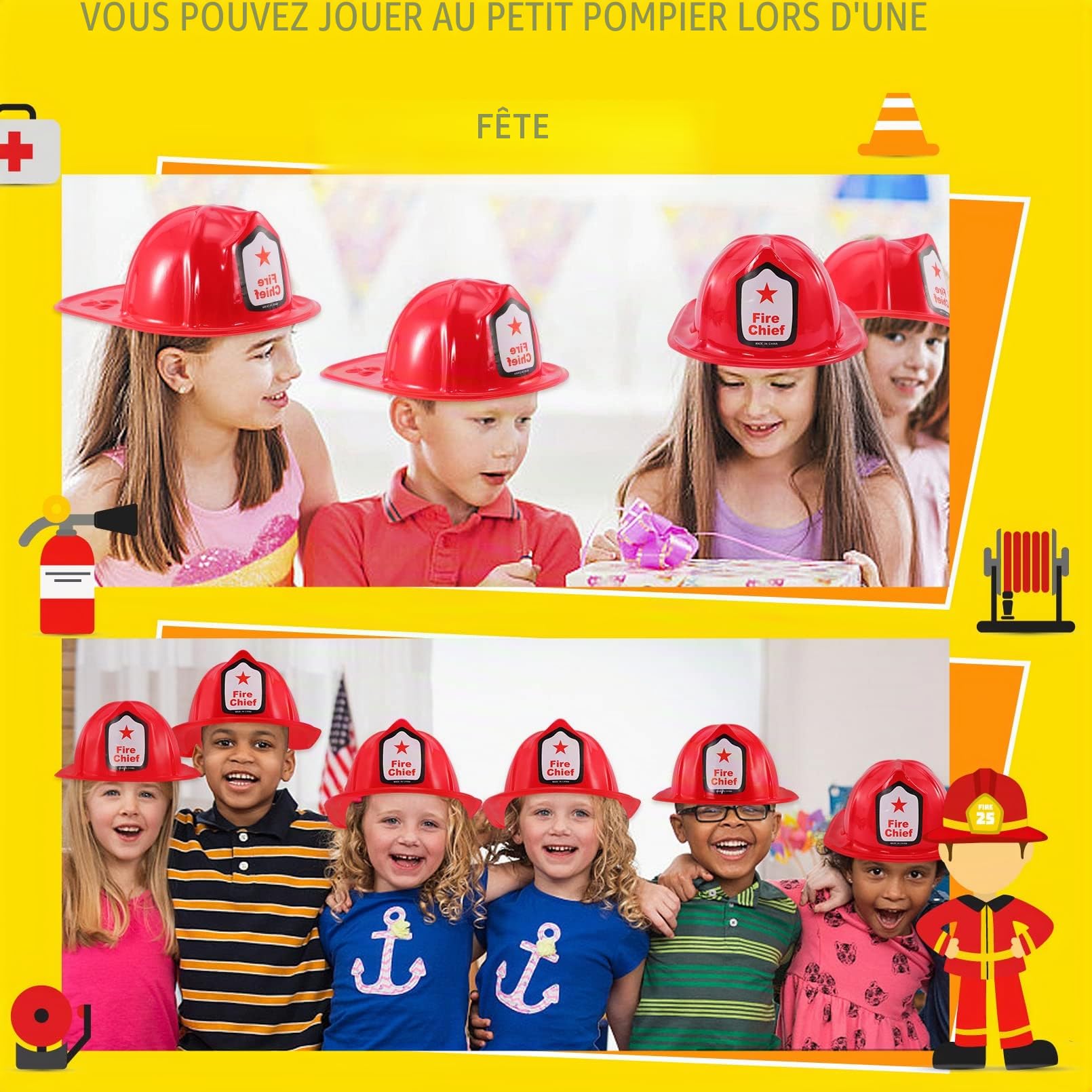 Lot de 24 casques de pompier pour enfants, casque de pompier rouge, chapeau de pompier pour enfants et adultes