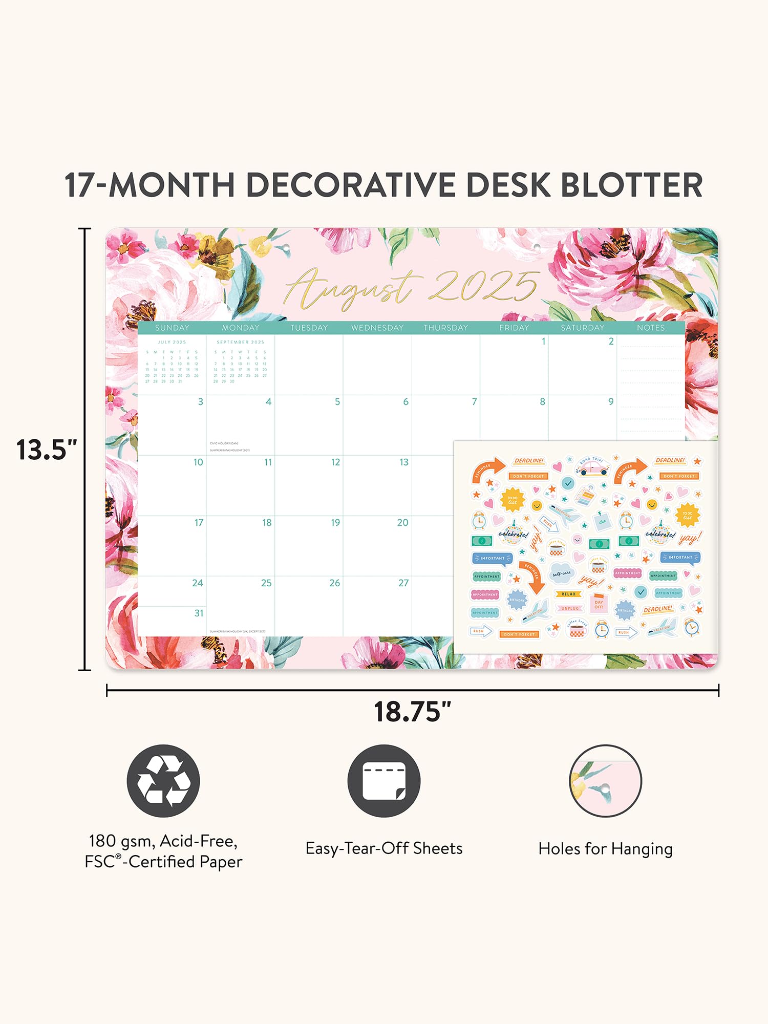 Orange Circle Studio 2026 Dekorativer Schreibtisch-Blotter Kalender/Akademischer Planer, Bella Flora, Schreibtischunterlage, Schreibtischunterlage, Wandbehang, großer Monatsplaner für Home Office