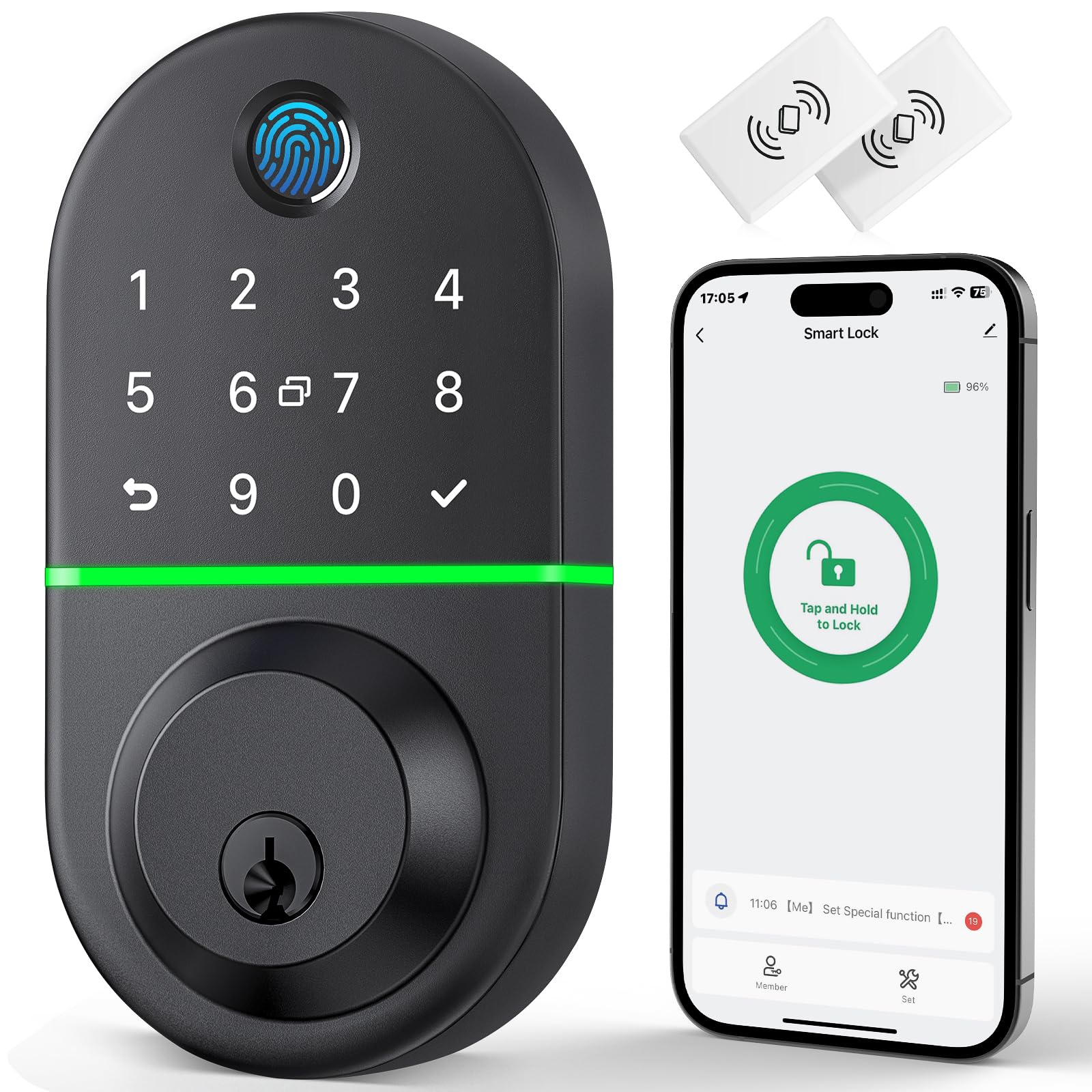 Keyless Entry Door Lock Deadbolt: Fingerprint Door Lock for Front Door - Electronic Digital Lock - Code Door Lock with Touch Keypad - Smart Door Lock with APP Control - Easy Installation
