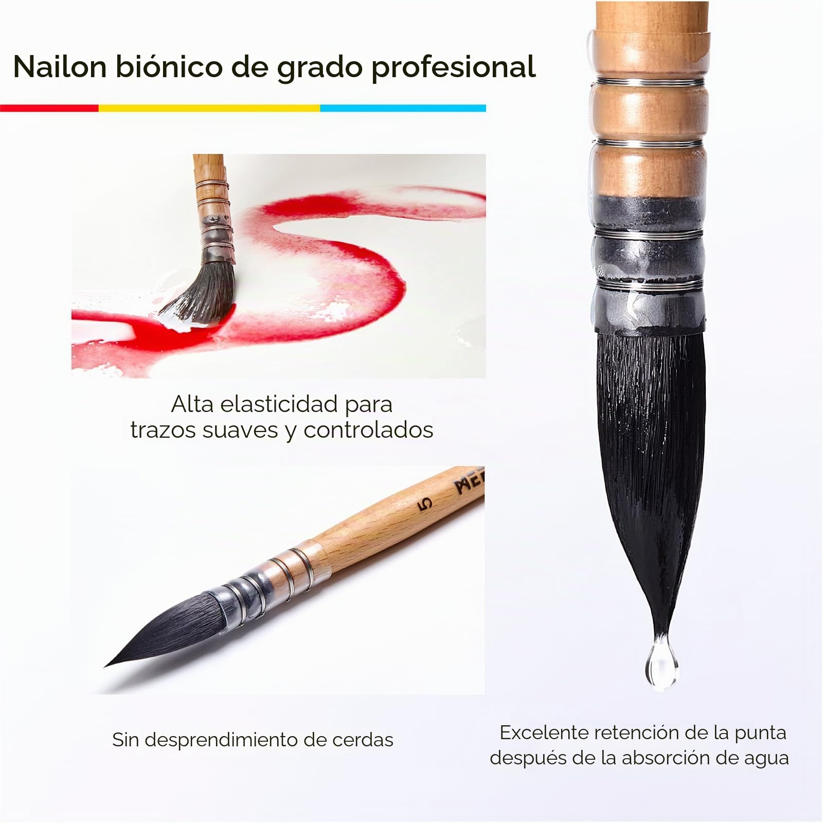 MEEDEN Pinceles de acuarela profesionales - Juego de 9 pinceles de pintura sintéticos de pelo de ardilla para artistas y aficionados con mango de madera de haya