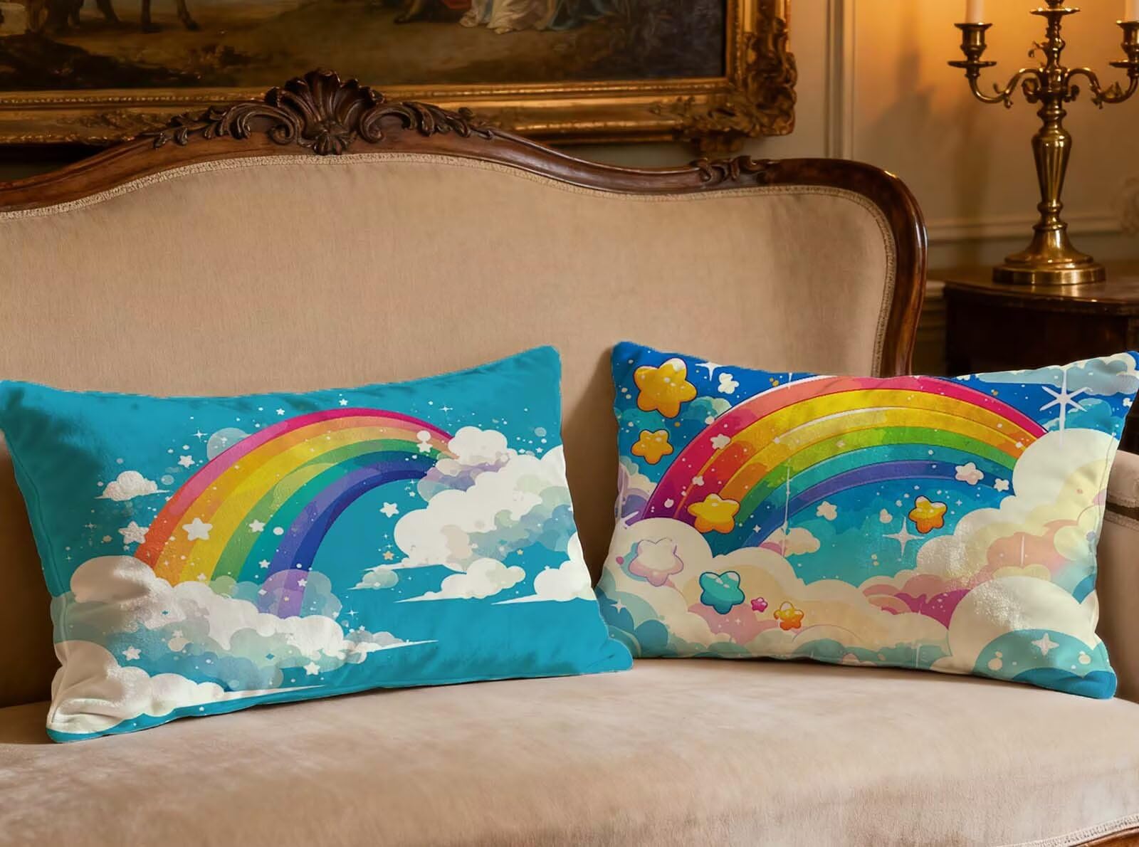 Housse de coussin velours 60x90 cm arc-en-ciel pour décorer le canapé du salon